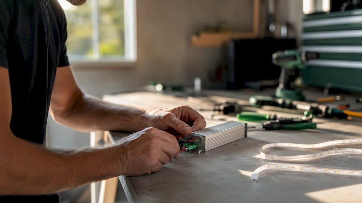 Electrician wiring LED driver terminals