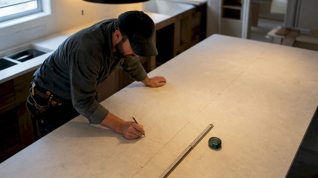 Contractor measuring kitchen island pendant spacing