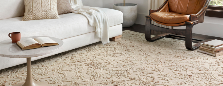 living room loloi rug and furniture