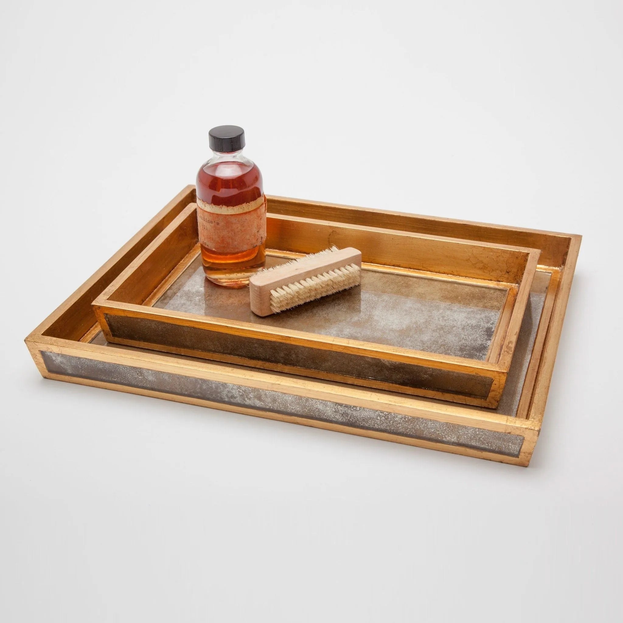 Pigeon and Poodle PP000281 Atwater Trays in Antiqued Gold Antique Mirror