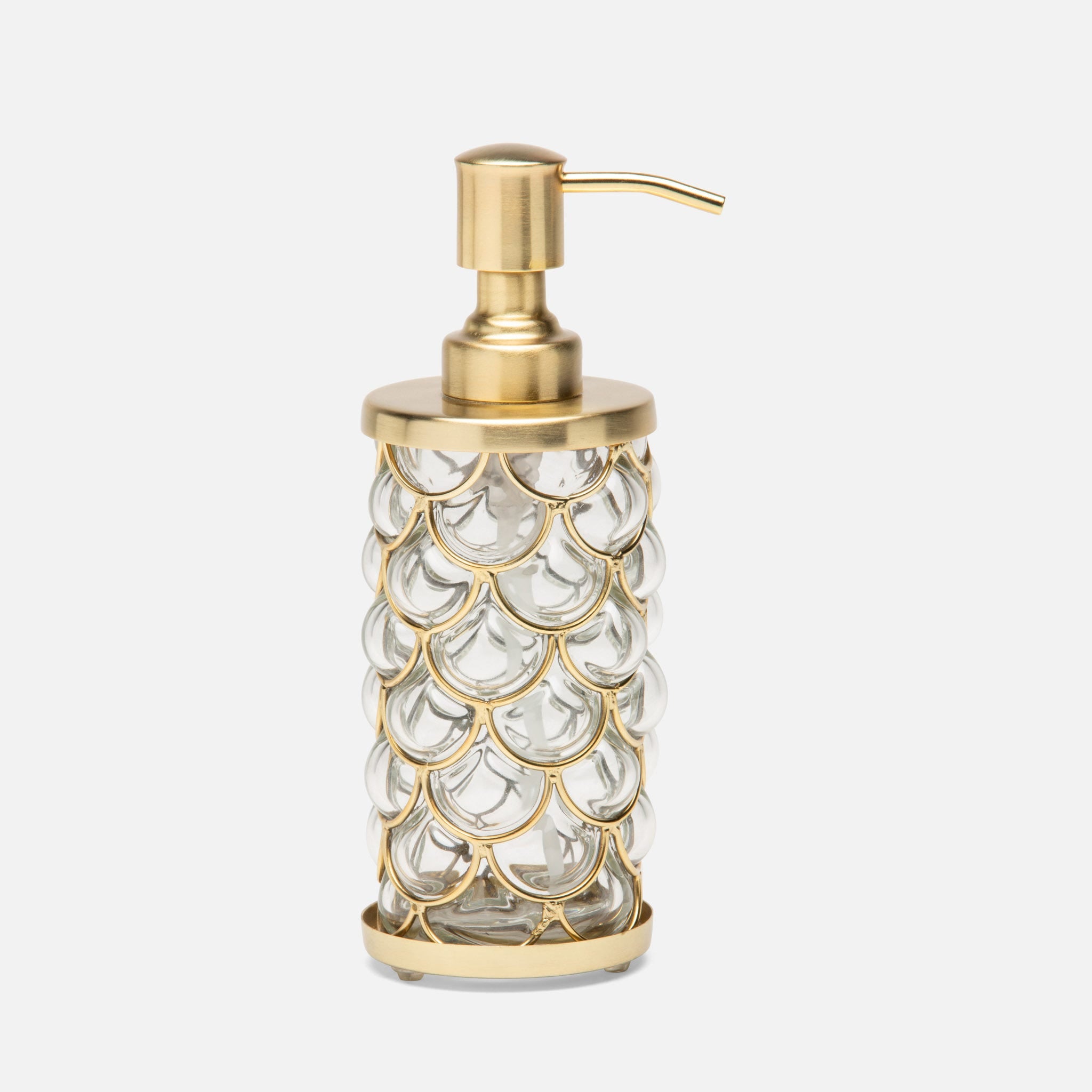 Pompe à savon Pigeon and Poodle PP004462 Gila (6,35 cm de diamètre x 19 cm de hauteur) en verre transparent et laiton doré brossé