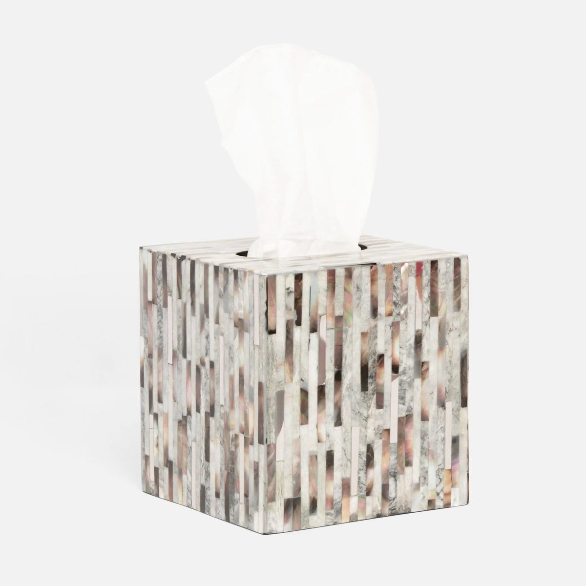 Pigeon and Poodle PP003975 Luzia Tissue Box in Silver Mix Romblon Stone/Shell