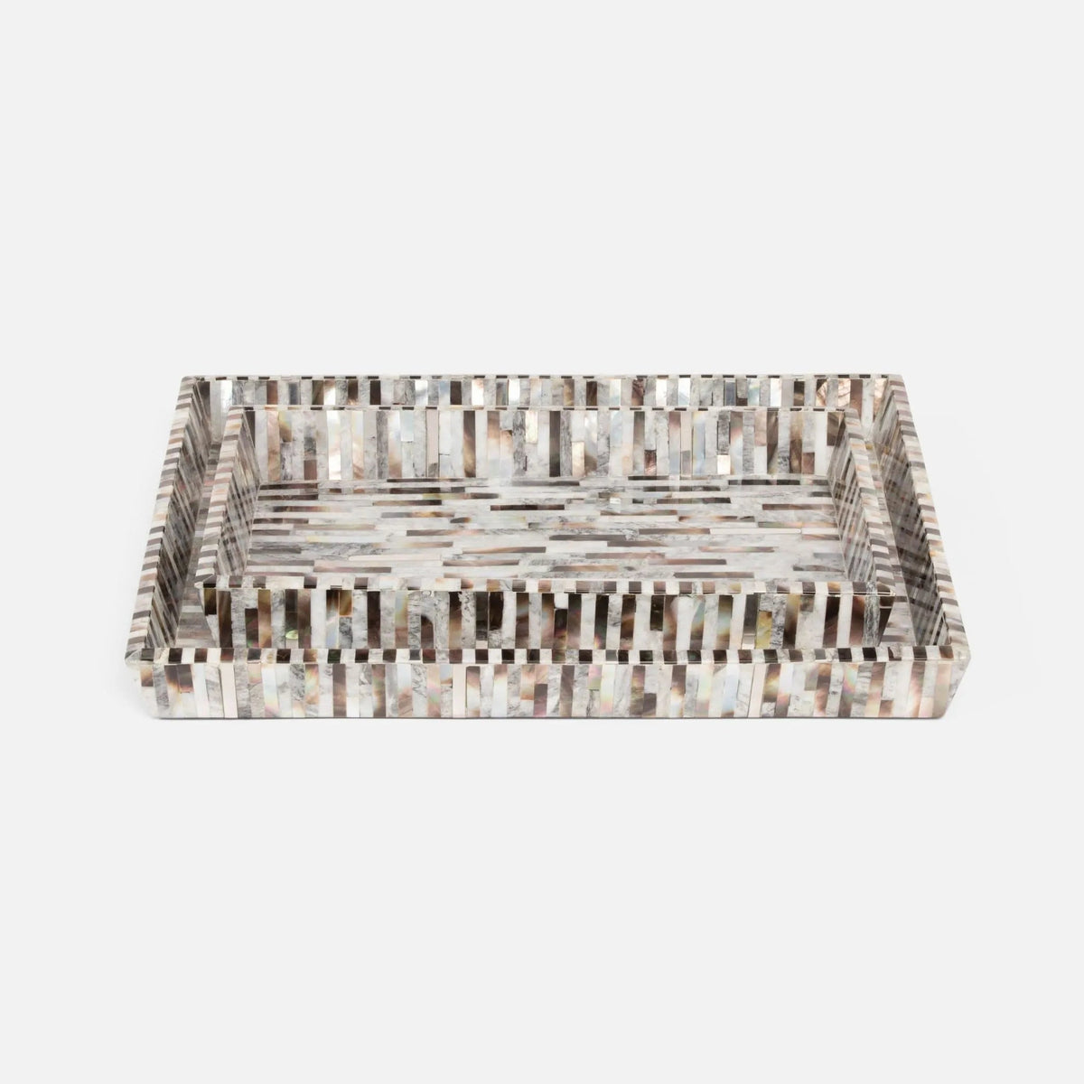 Pigeon and Poodle PP003977 Luzia Trays (11"L x 6.5"W x 1.5"H) in Silver Mix Romblon Stone/Shell