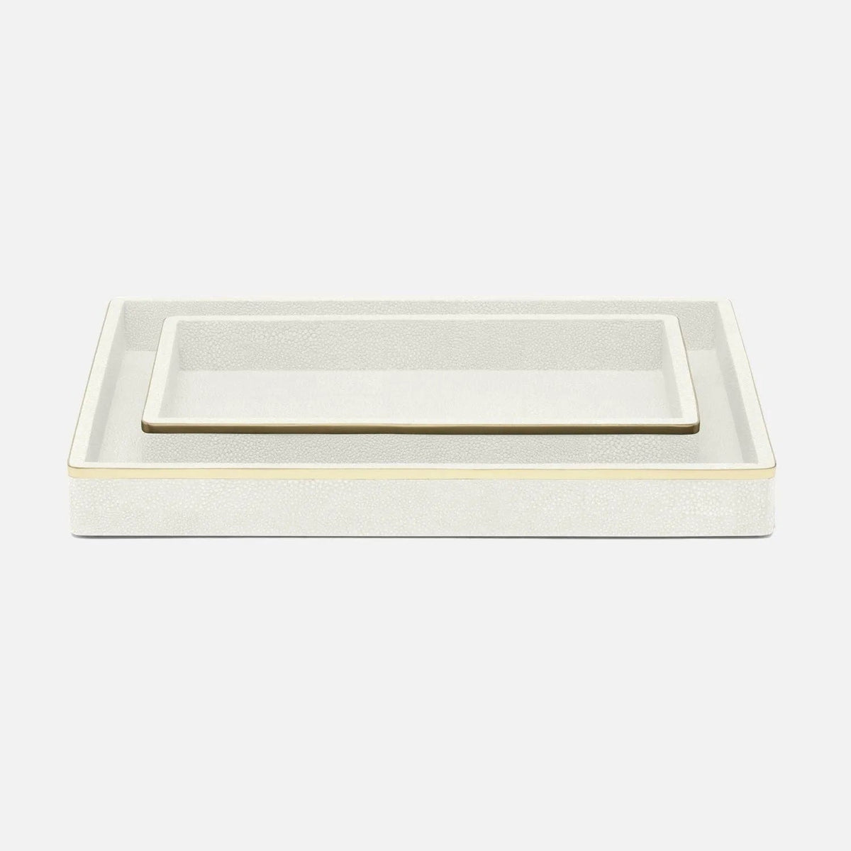 Pigeon and Poodle PP005676 Bradford Trays in Blanc Realistic Faux Shagreen/Gold Brass