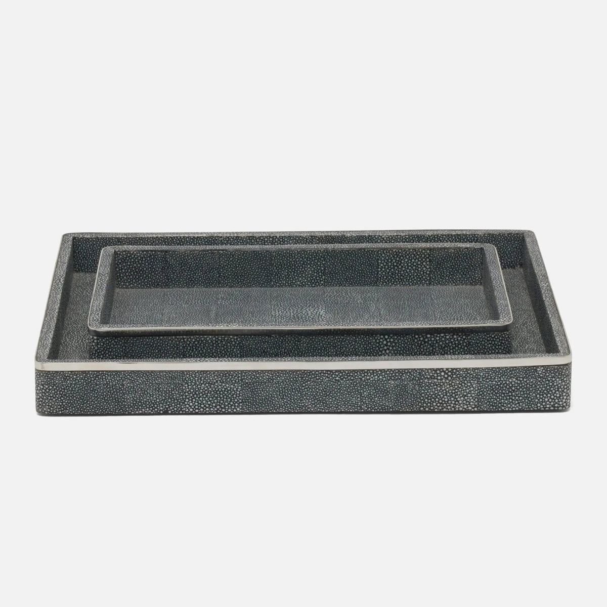 Pigeon and Poodle PP005657 Bradford Trays in Cool Gray Realistic Faux Shagreen/Silver Stainless Steel