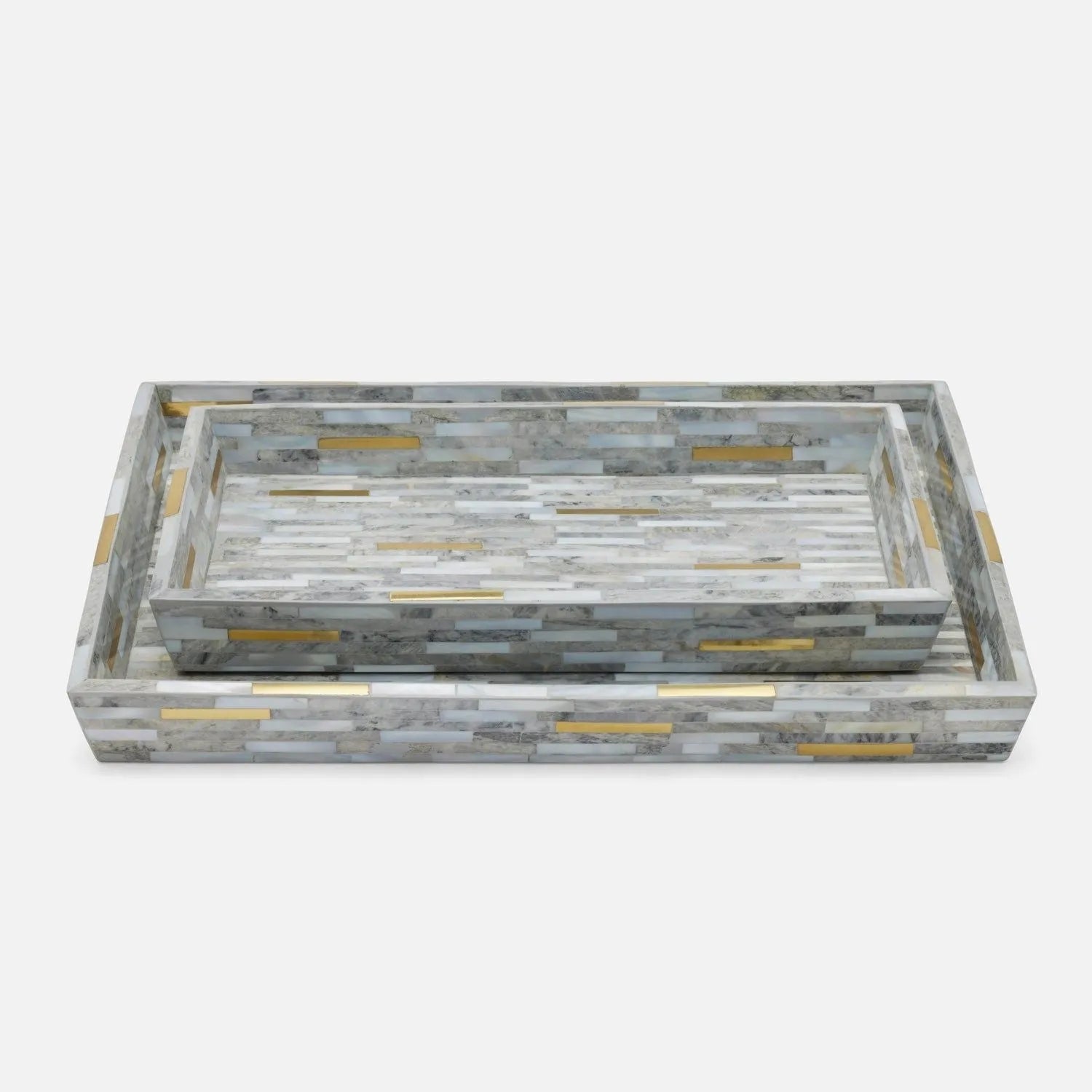 Pigeon and Poodle PP006314 Cortona Trays in Gray Shell/Brass Brass Mix