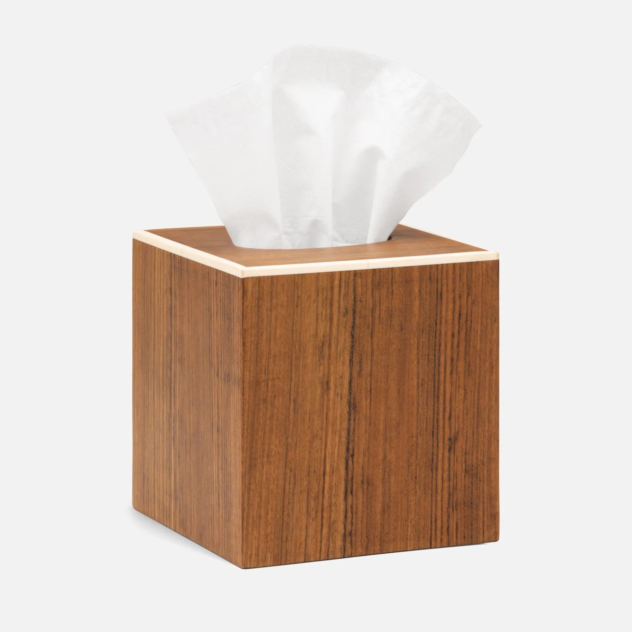 Pigeon and Poodle PP004585 Harper Tissue Box in Dark Teak Veneer with Faux Bone