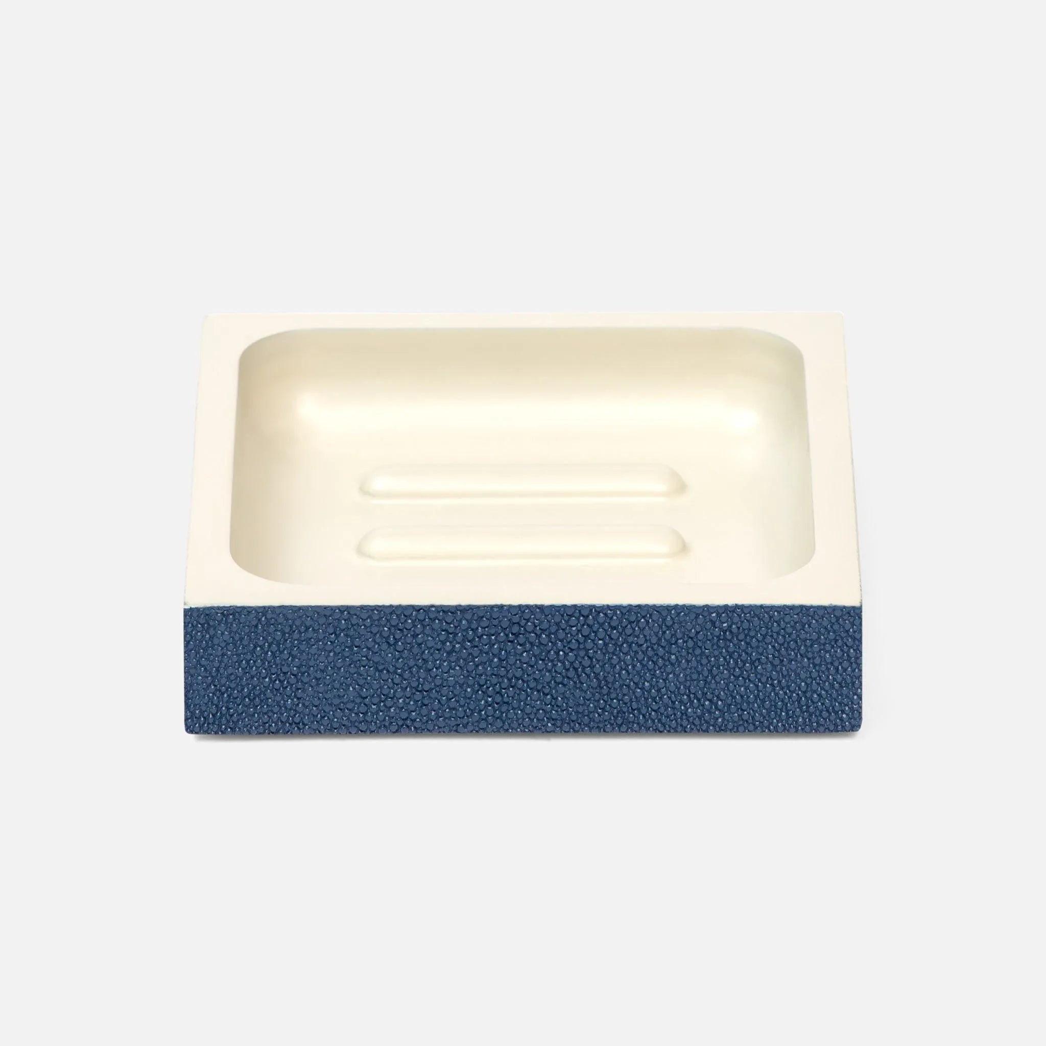 Porte-savon rectangulaire Manchester de Pigeon and Poodle PP001001, bleu marine, imitation galuchat réaliste