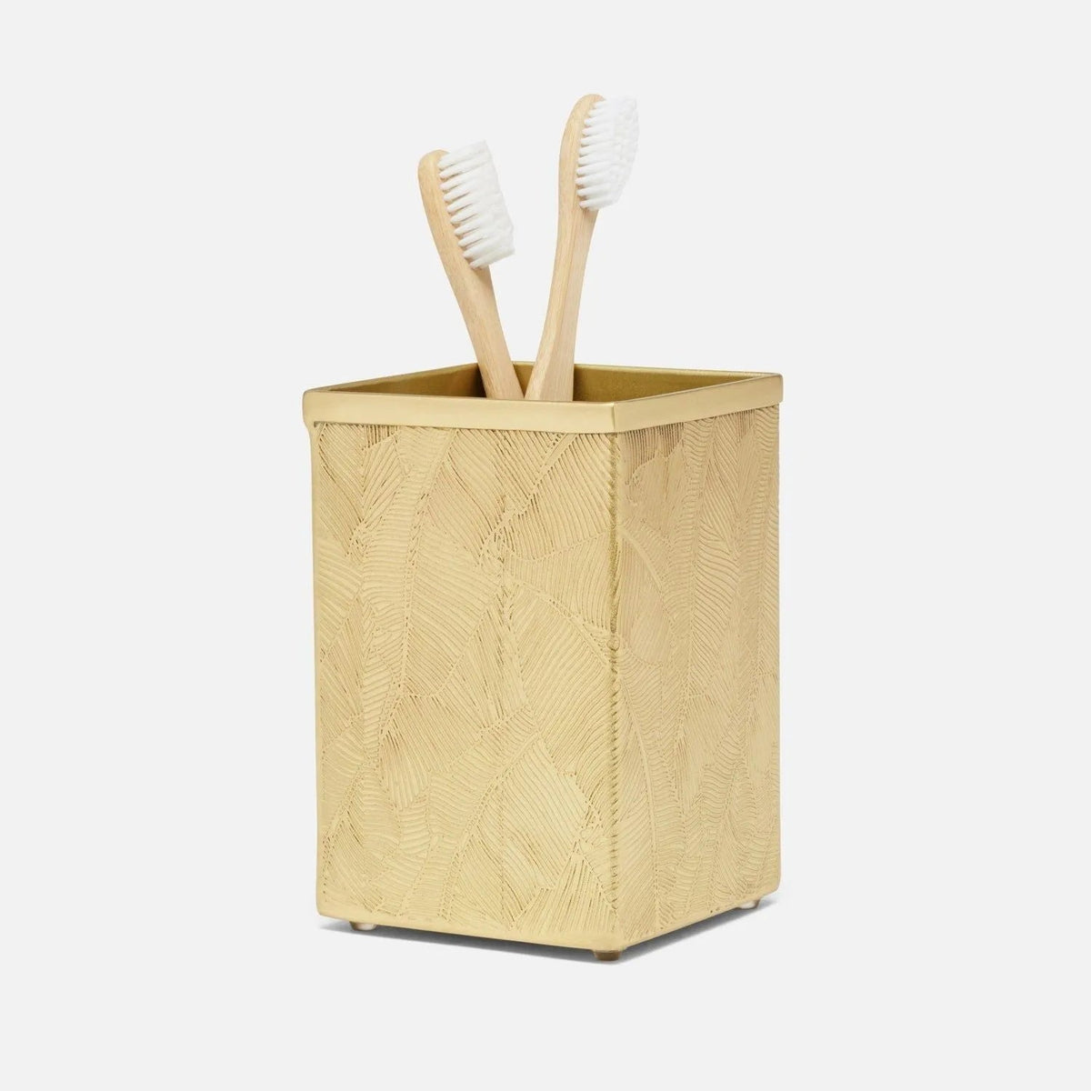 Pigeon and Poodle PP007059 Mancora Brush Holder in Shiny Brass Etched Brass