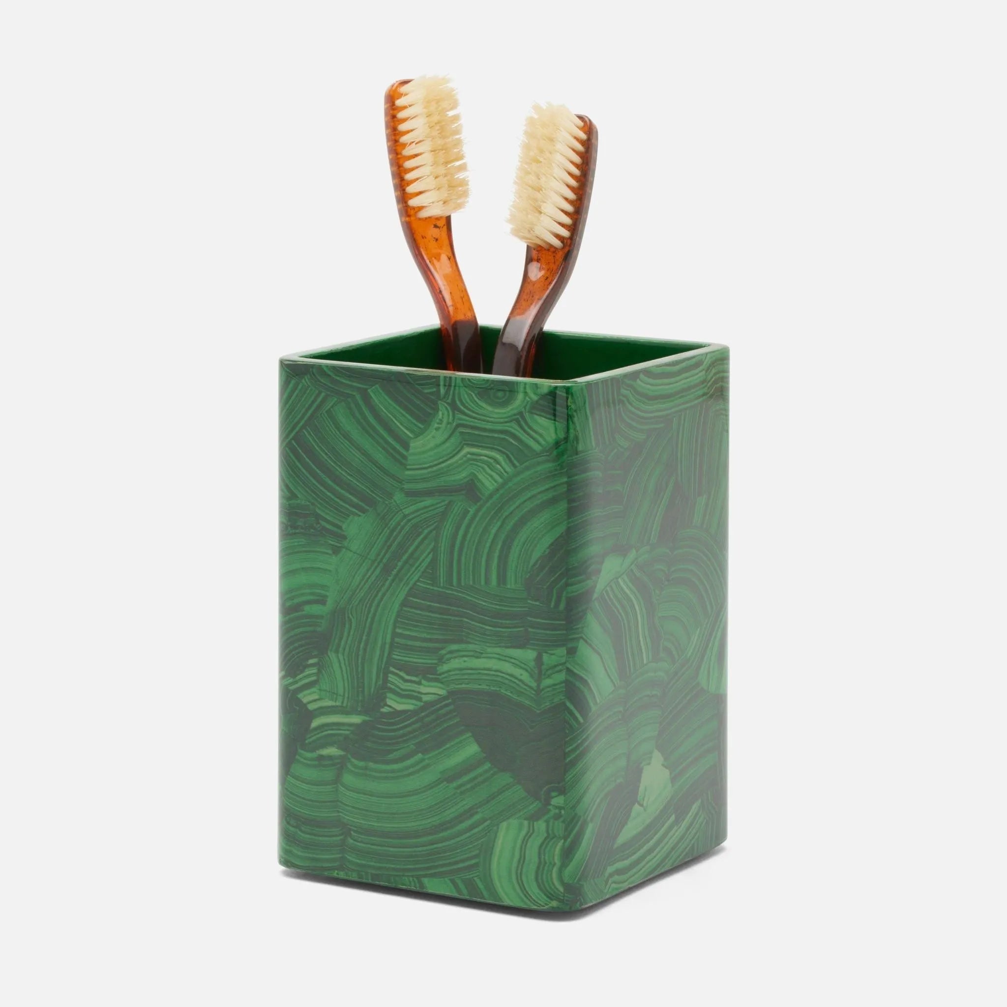 Pigeon and Poodle PP005234 Porter Brush Holder in Natural Gloss Faux Malachite