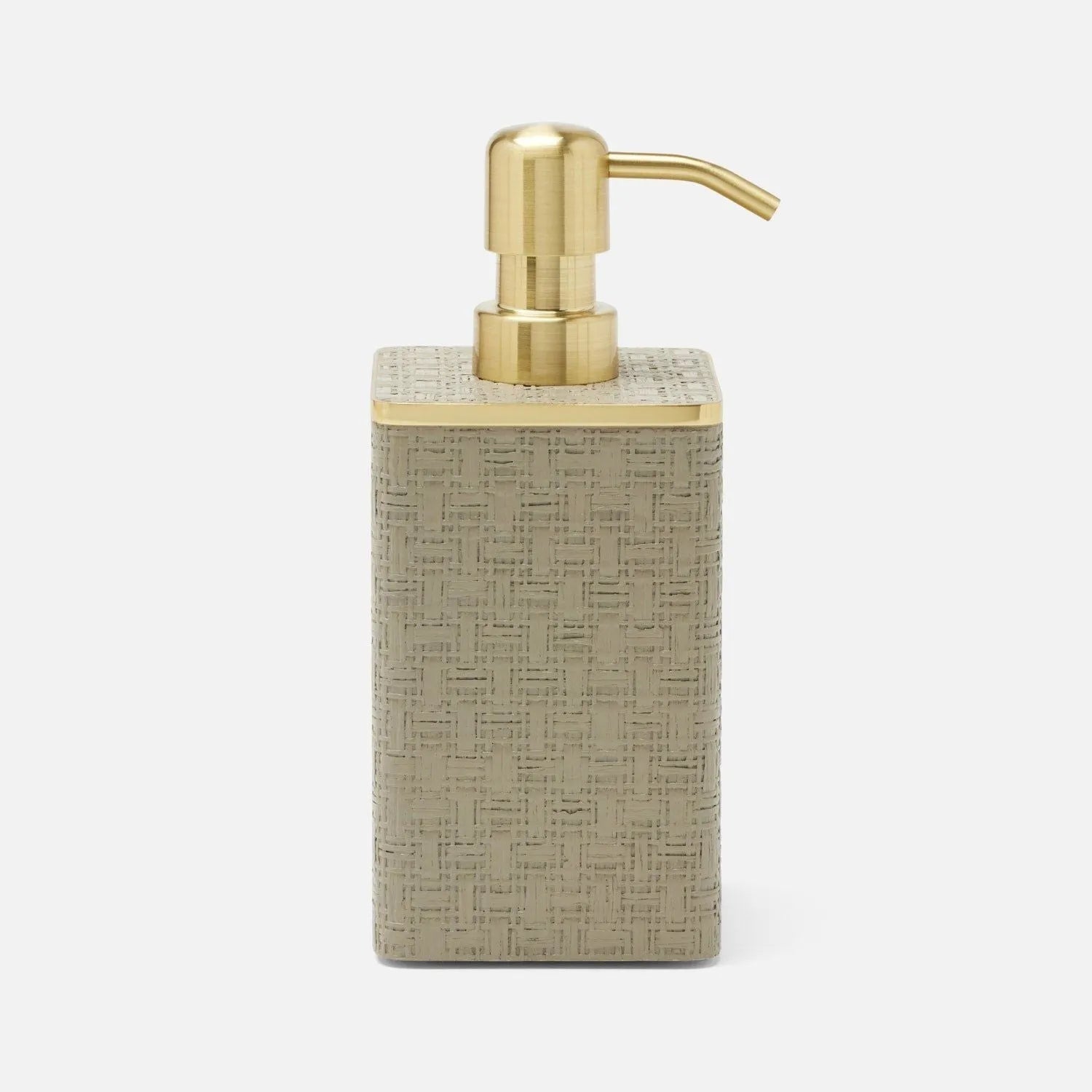 Distributeur de savon Pigeon and Poodle PP007114 Veria, couleur taupe désert, imitation rotin réaliste et laiton doré