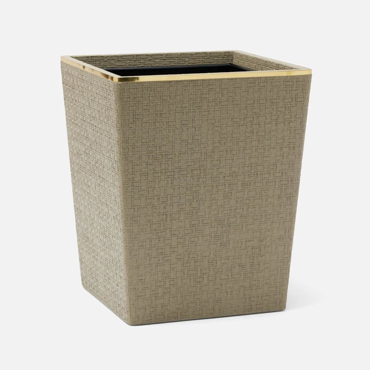 Corbeille à papier carrée Veria de Pigeon and Poodle PP007117, couleur taupe désert, imitation rotin réaliste et laiton doré