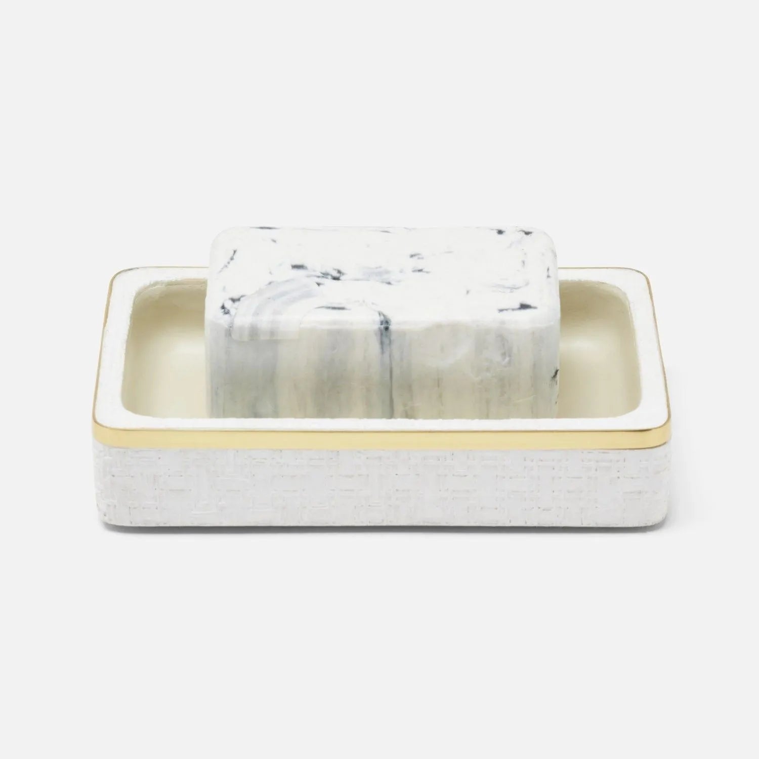 Porte-savon Pigeon and Poodle PP007103 Veria en rotin synthétique blanc brillant et laiton doré