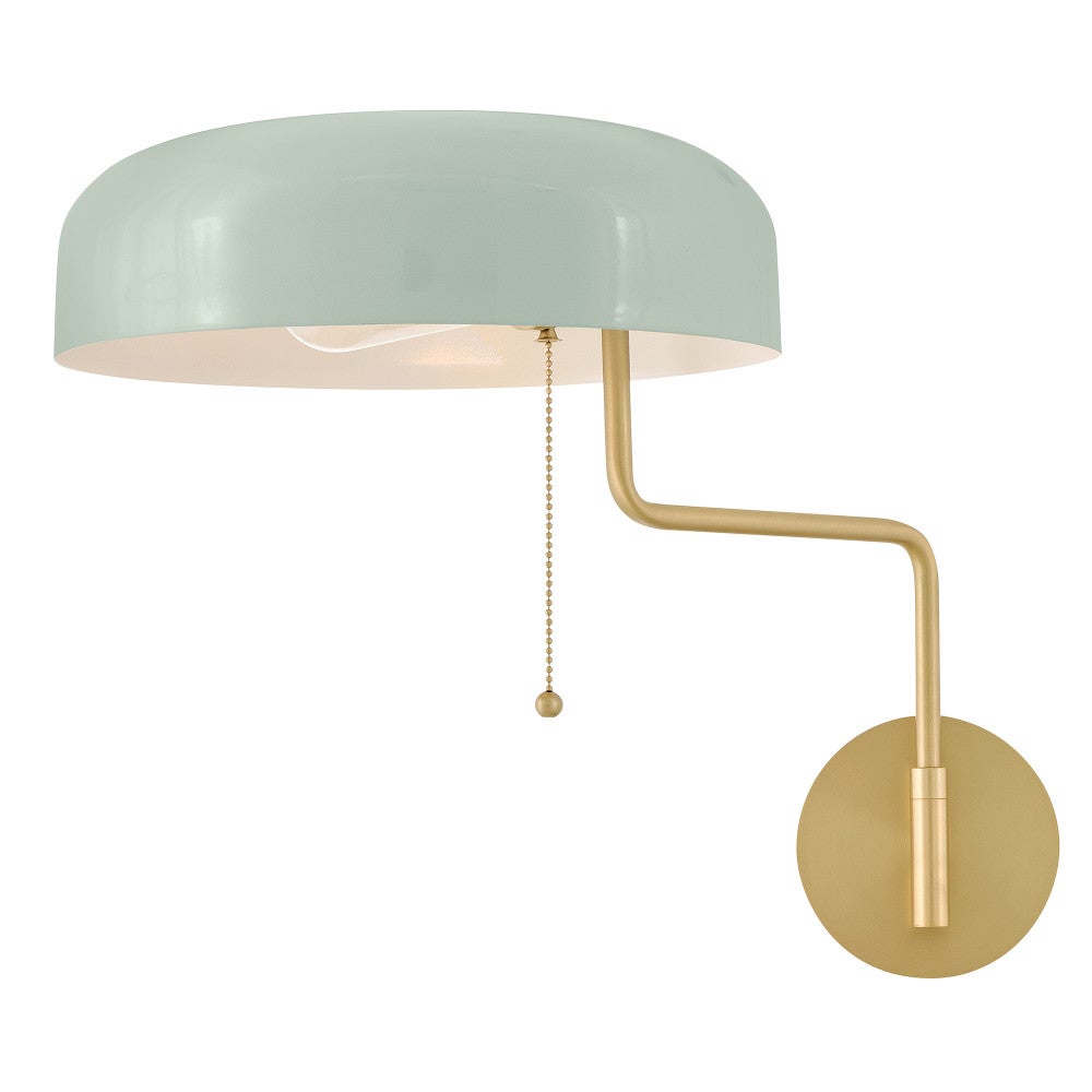 Lark 84480LCB-SF Ledger Articulating Sconce in Lacquered Brass with Seafoam accents