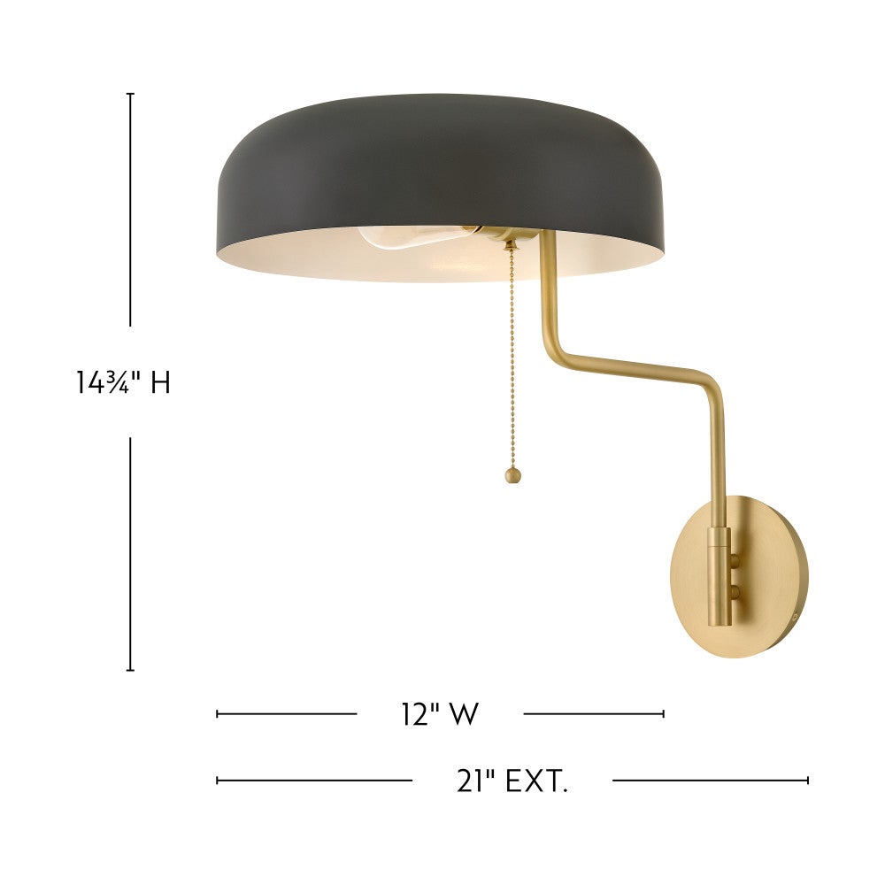 Lark 84480LCB-BK Ledger Articulating Sconce in Lacquered Brass with Black accents