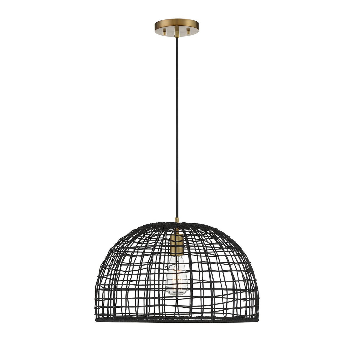Meridian M70105BRNB One Light Pendant in Black with Natural Brass Accents
