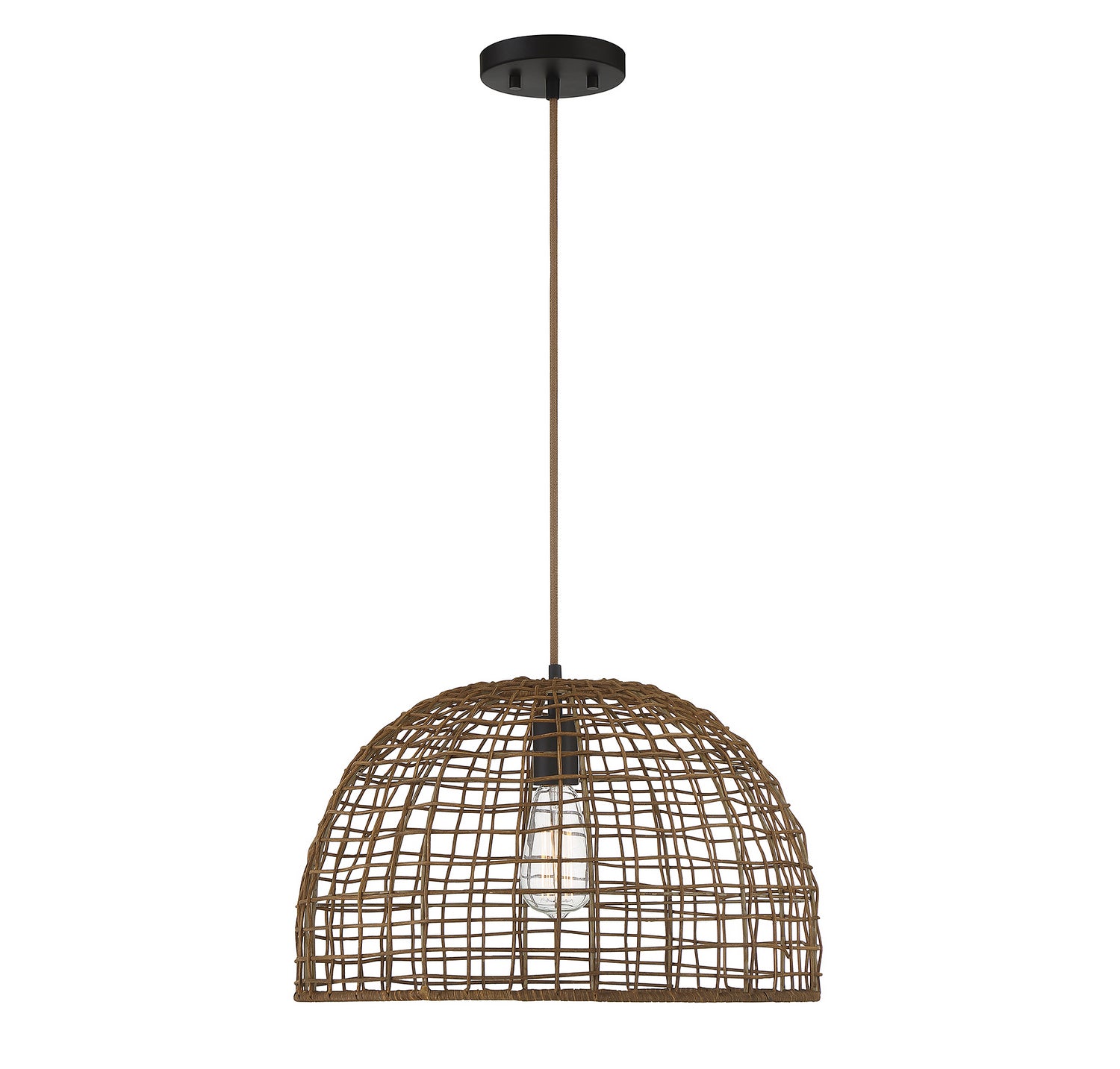 Meridian M70105DR One Light Pendant in Dark Rattan with a Dark Brown Socket