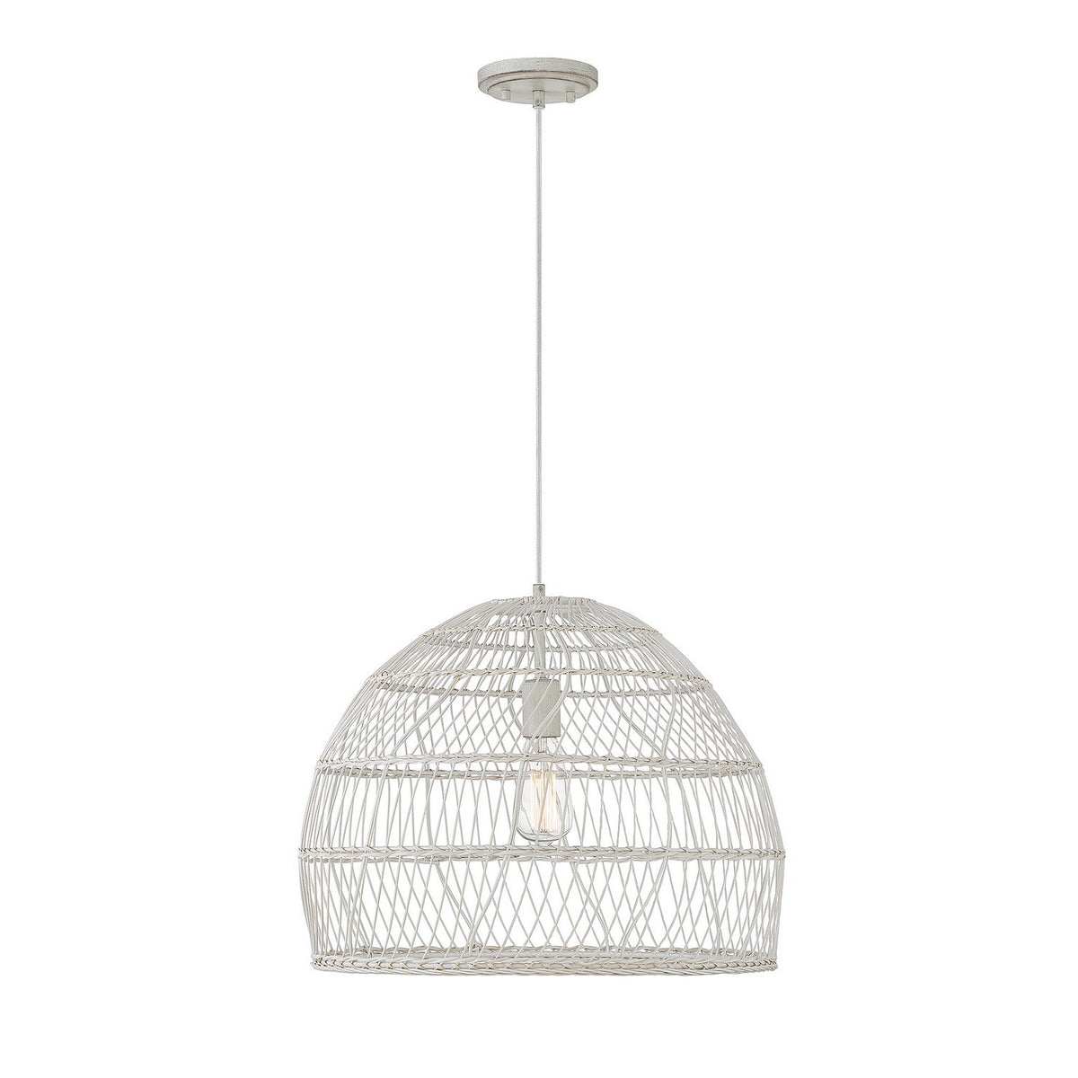 Lumière Meridian M70106WR One Suspension en rotin blanc avec une douille blanche