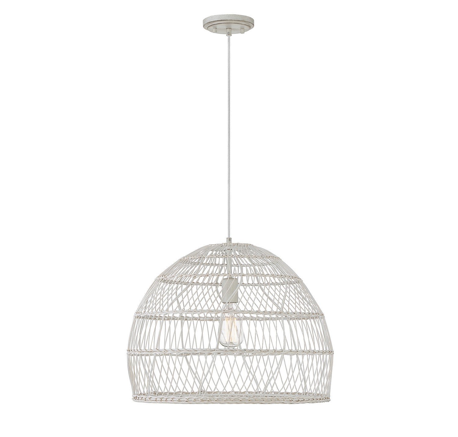 Meridian M70106WR One Light Pendant in White Rattan with a White Socket