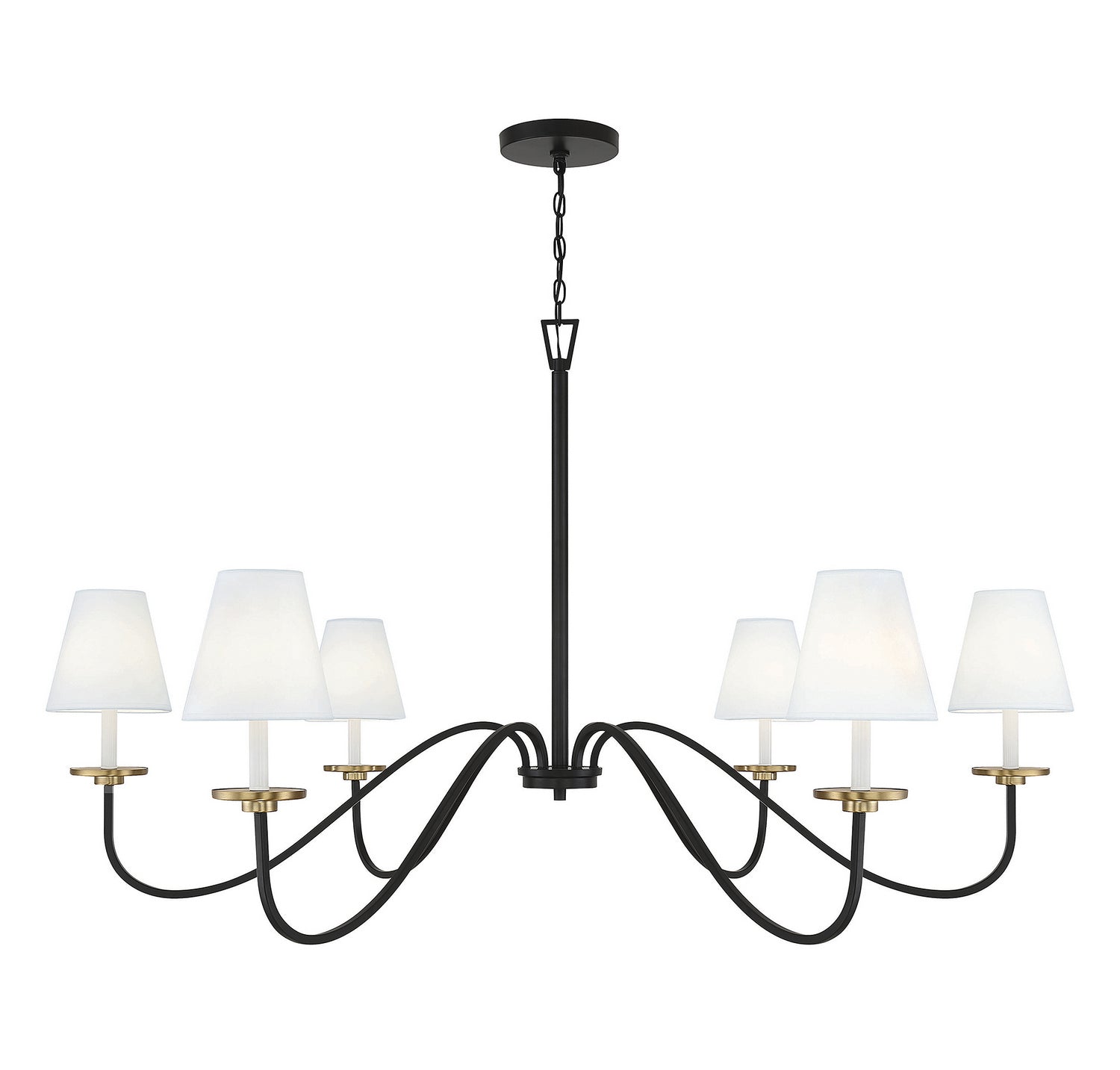 Meridian M100106BNB Six Light Chandelier in Black with Natural Brass Accents