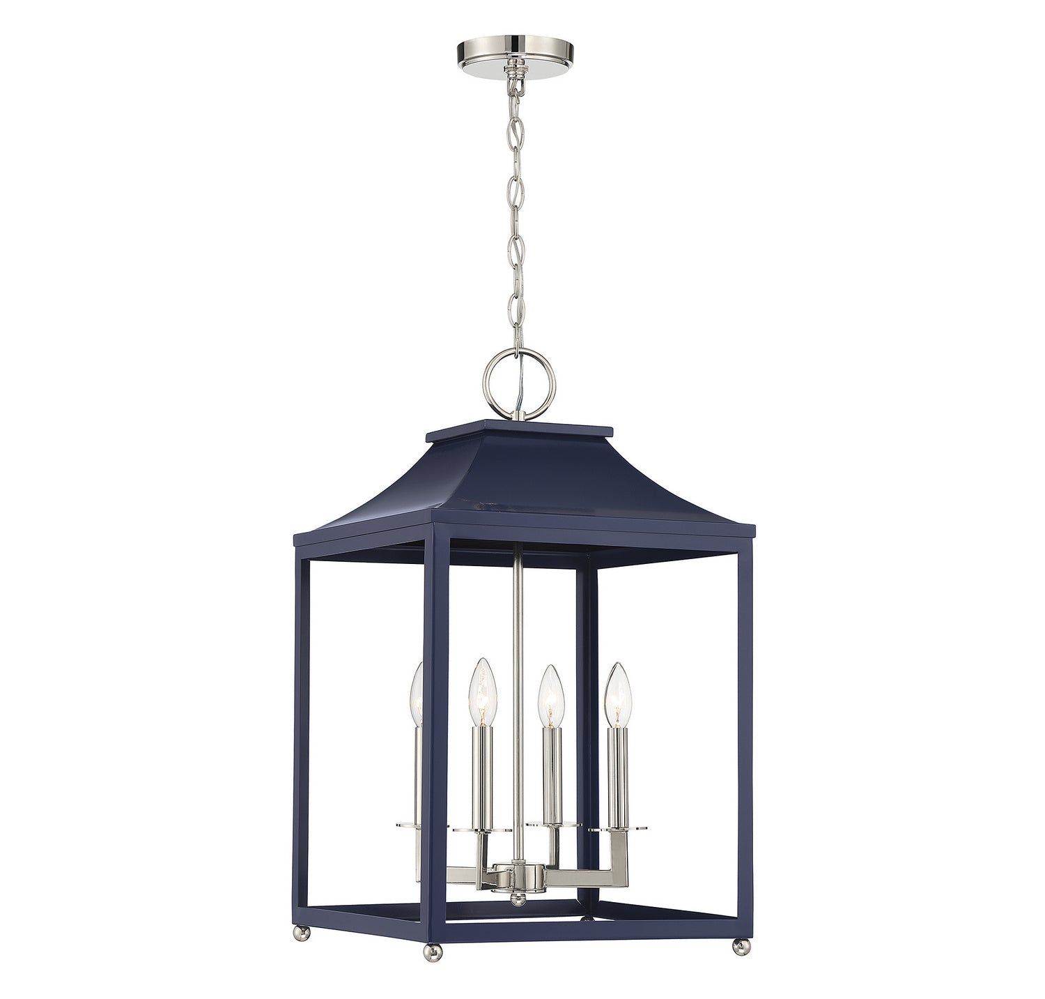 Meridian M30009NBLPN Four Light Pendant in Navy Blue with Polished Nickel