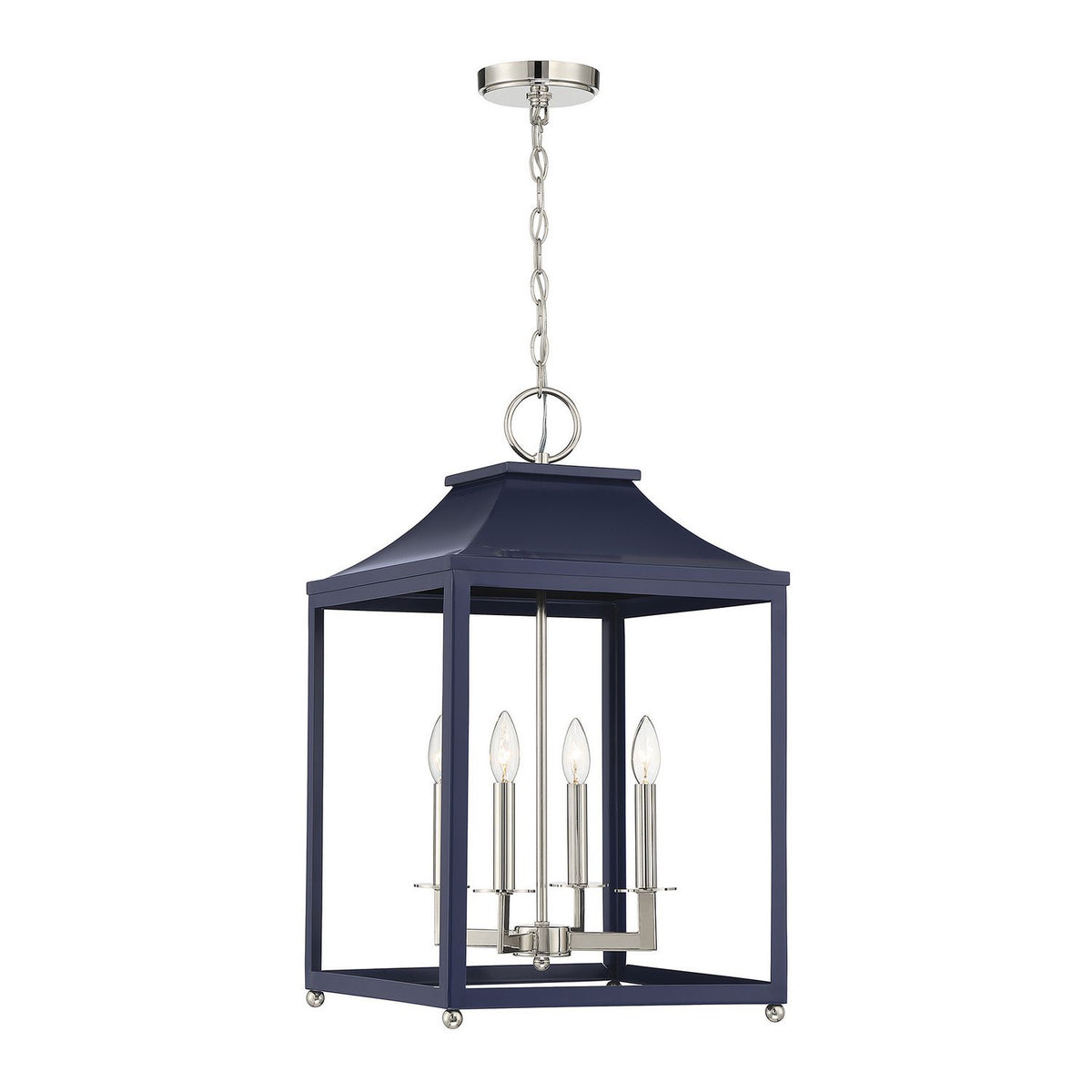 Lumière Meridian M30009NBLPN à quatre lampes Suspension en bleu marine avec nickel poli