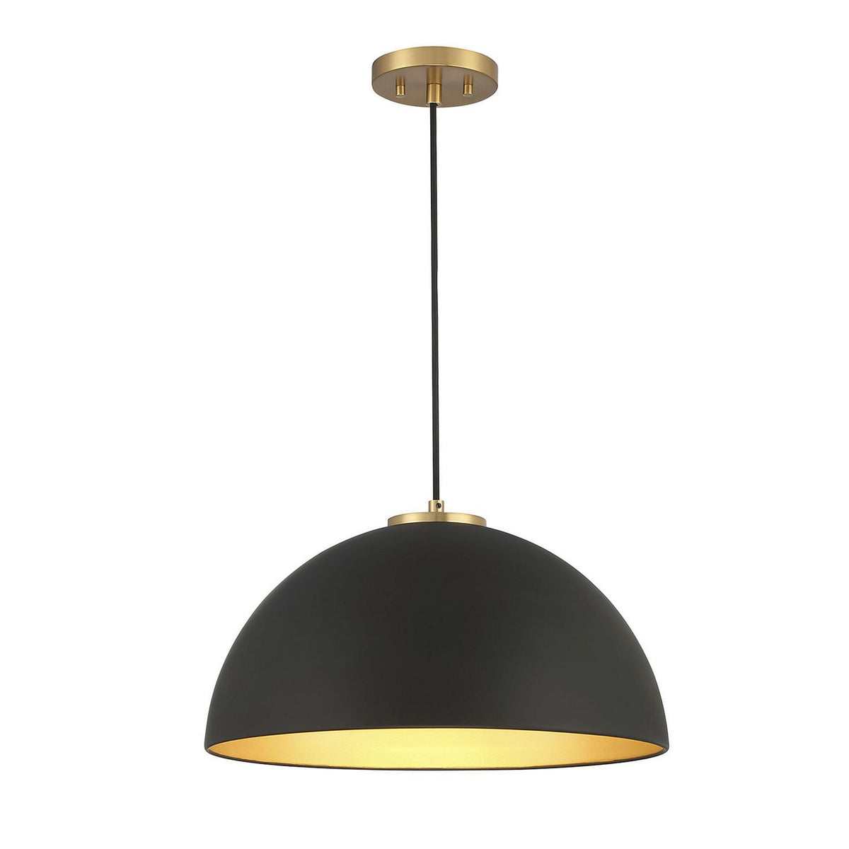 Meridian M7024MBKNB One Light Pendant in Matte Black with Natural Brass