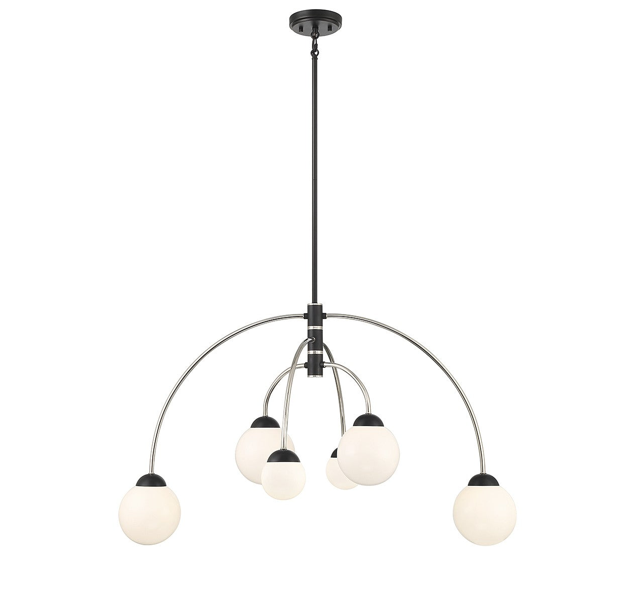 Meridian M100114MBKPN Six Light Chandelier in Matte Black with Polished Nickel