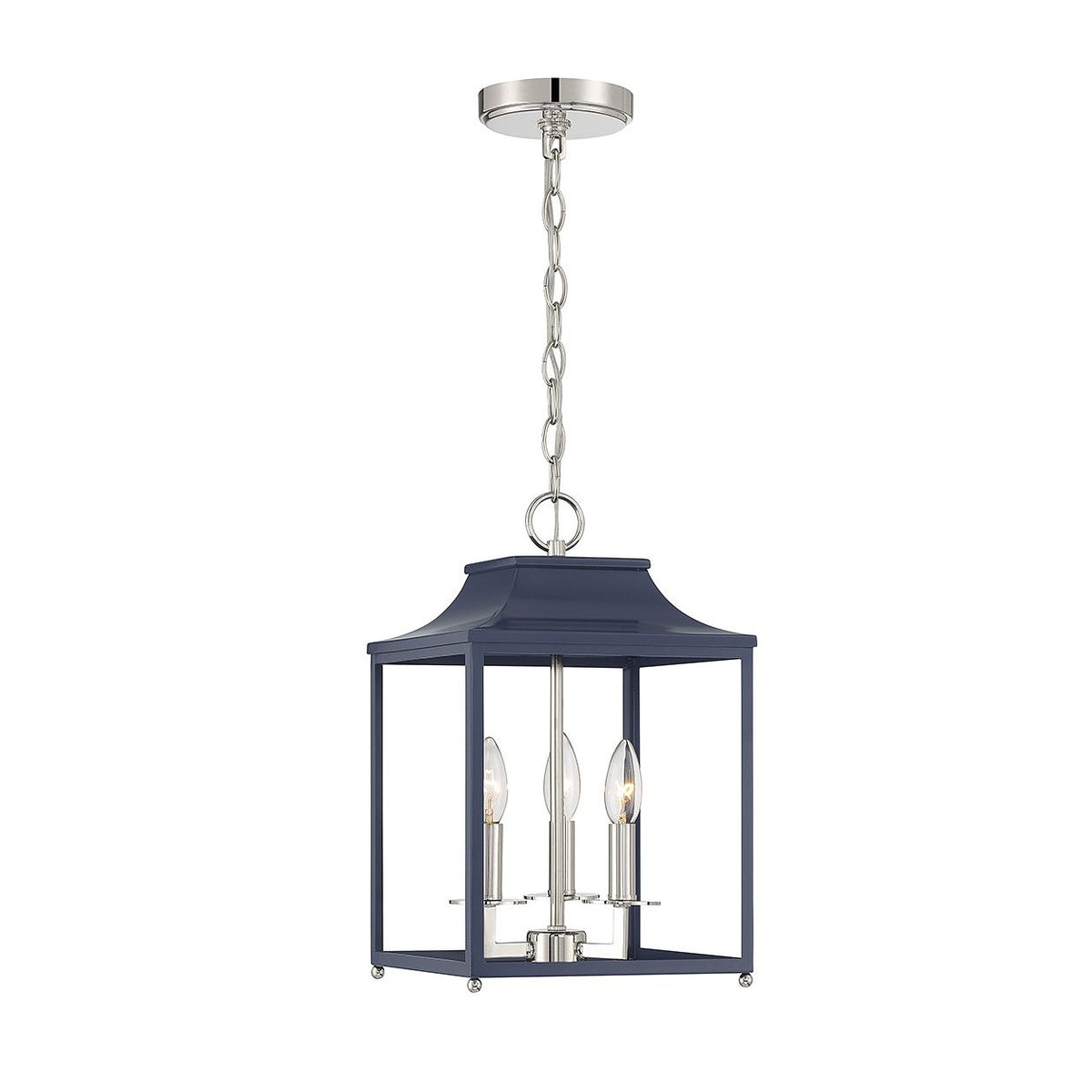 Meridian M30013NBLPN Three Light Pendant in Navy Blue with Polished Nickel