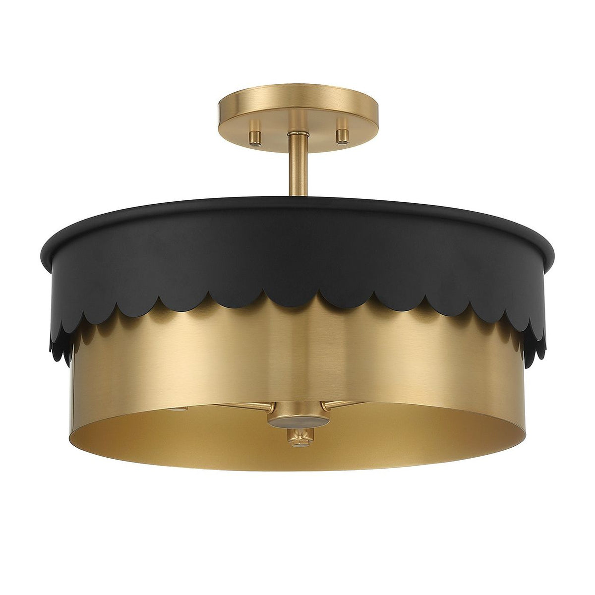 Meridian M60072MBKNB Trois lumières semi-Plafonnier en noir mat et laiton naturel