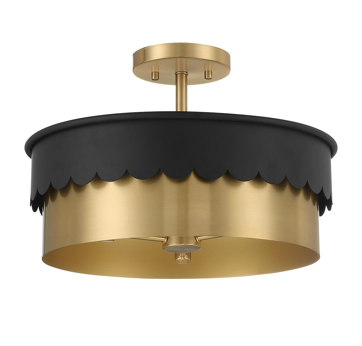 Meridian M60072MBKNB Three Light Semi-Flush Mount in Matte Black and Natural Brass