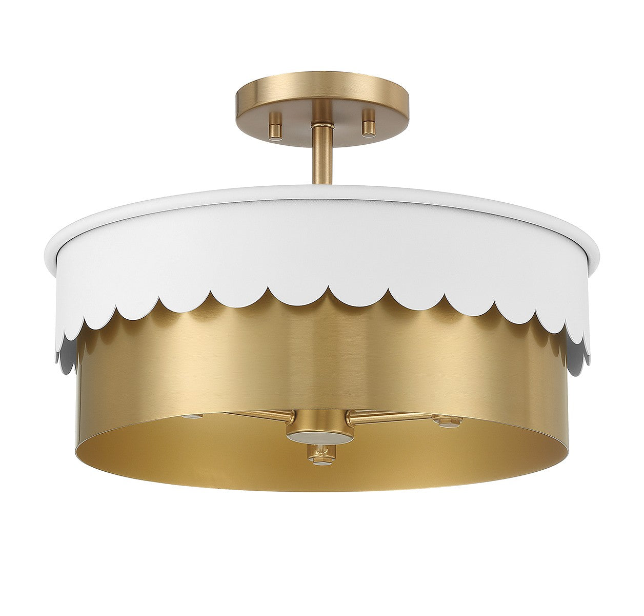 Meridian M60072WHNB Three Light Semi-Flush Mount in White and Natural Brass