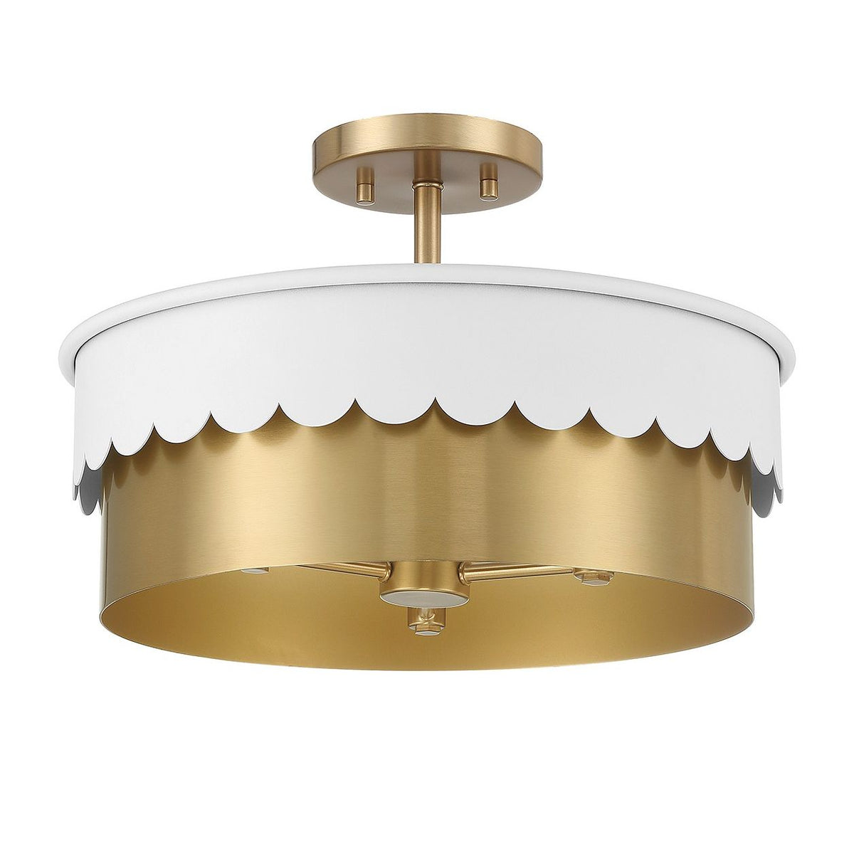 Meridian M60072WHNB Trois lumières semi-Plafonnier en laiton blanc et naturel