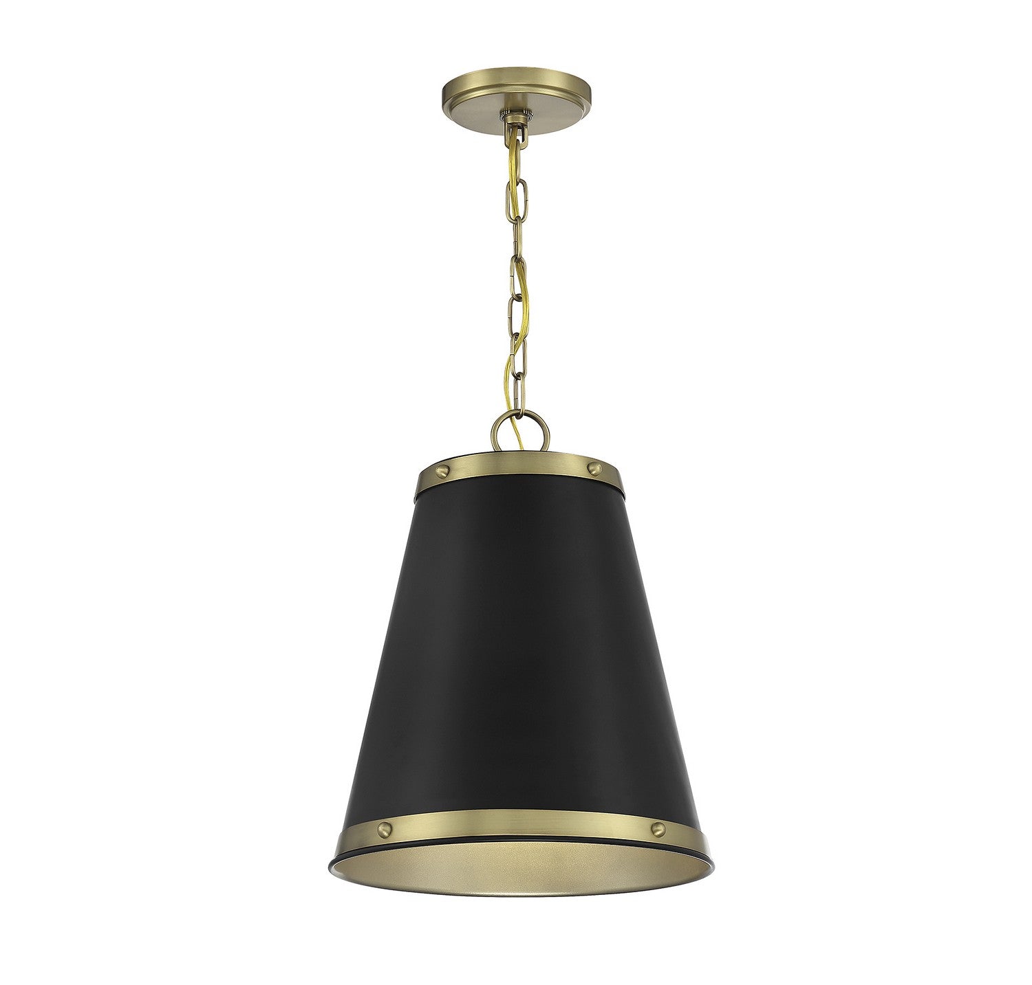 Meridian M7014MBKNB One Light Pendant in Matte Black with Natural Brass