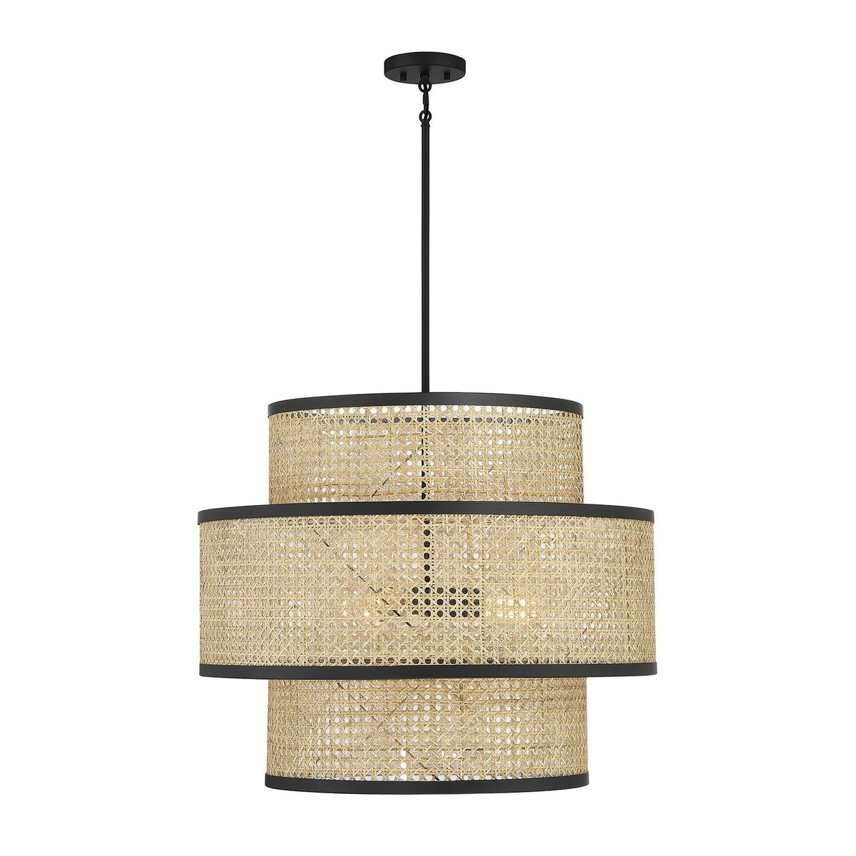 Meridian M7016MBK Three Light Pendant in Natural Cane with Matte Black