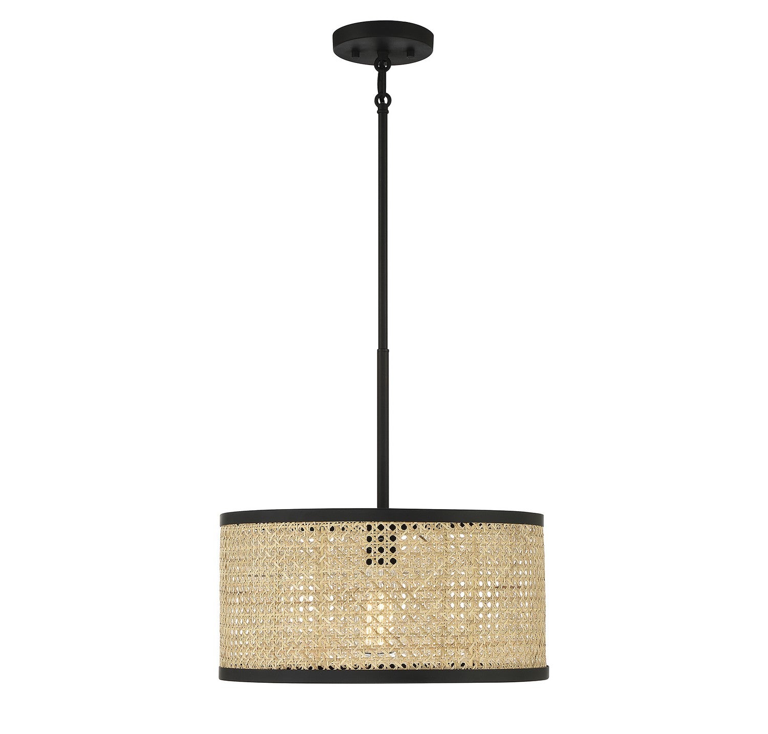 Meridian M7018MBK One Light Pendant in Natural Cane with Matte Black