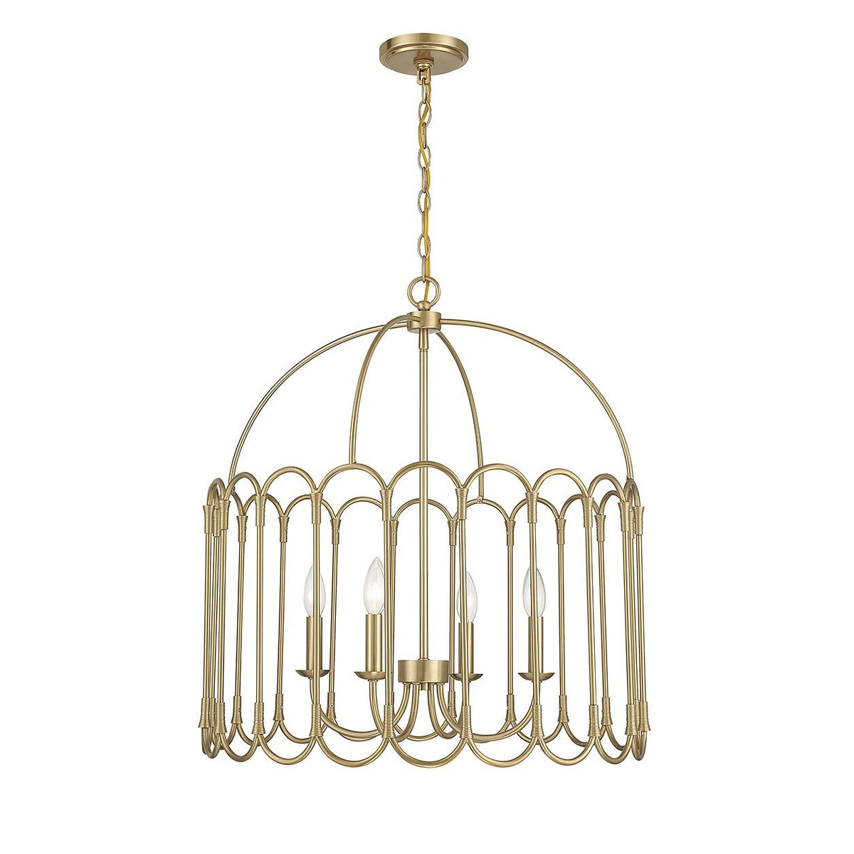 Meridian M7029NB Four Light Pendant in Natural Brass