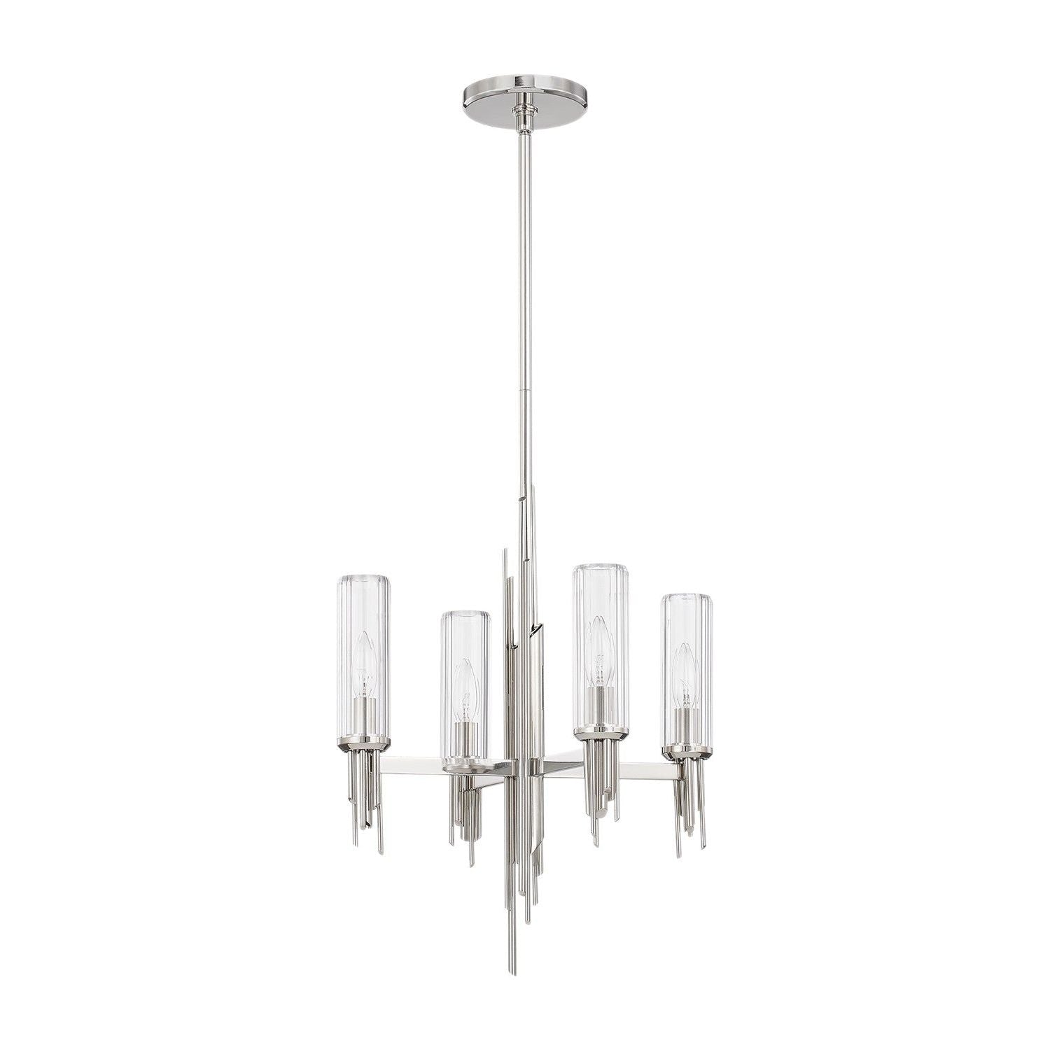 Alora Canada - CH335418PNCR - Four Light Chandelier - Torres - Polished Nickel/Ribbed Glass