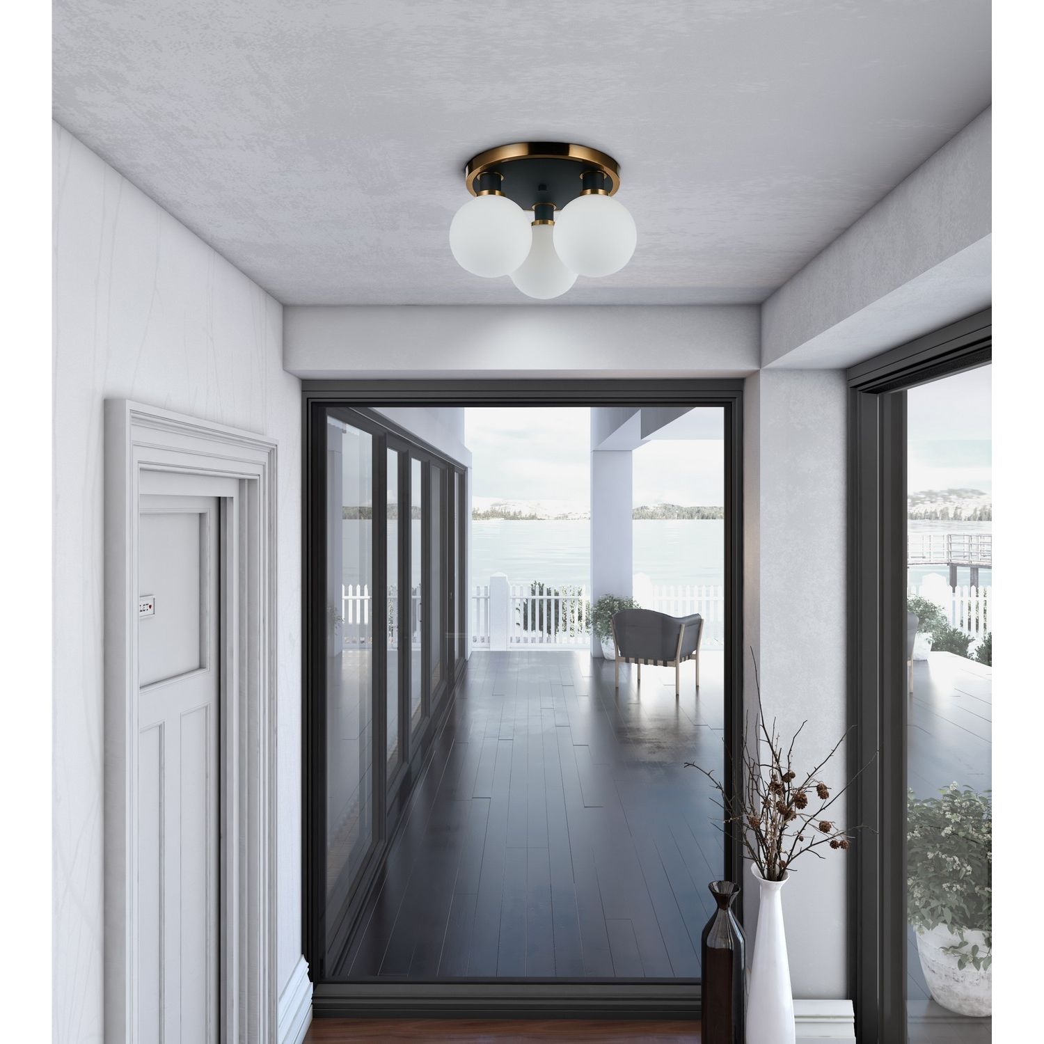 Artcraft Canada - AC11873WH - Three Light Semi-Flush Mount - Gem - Black and Brushed Brass