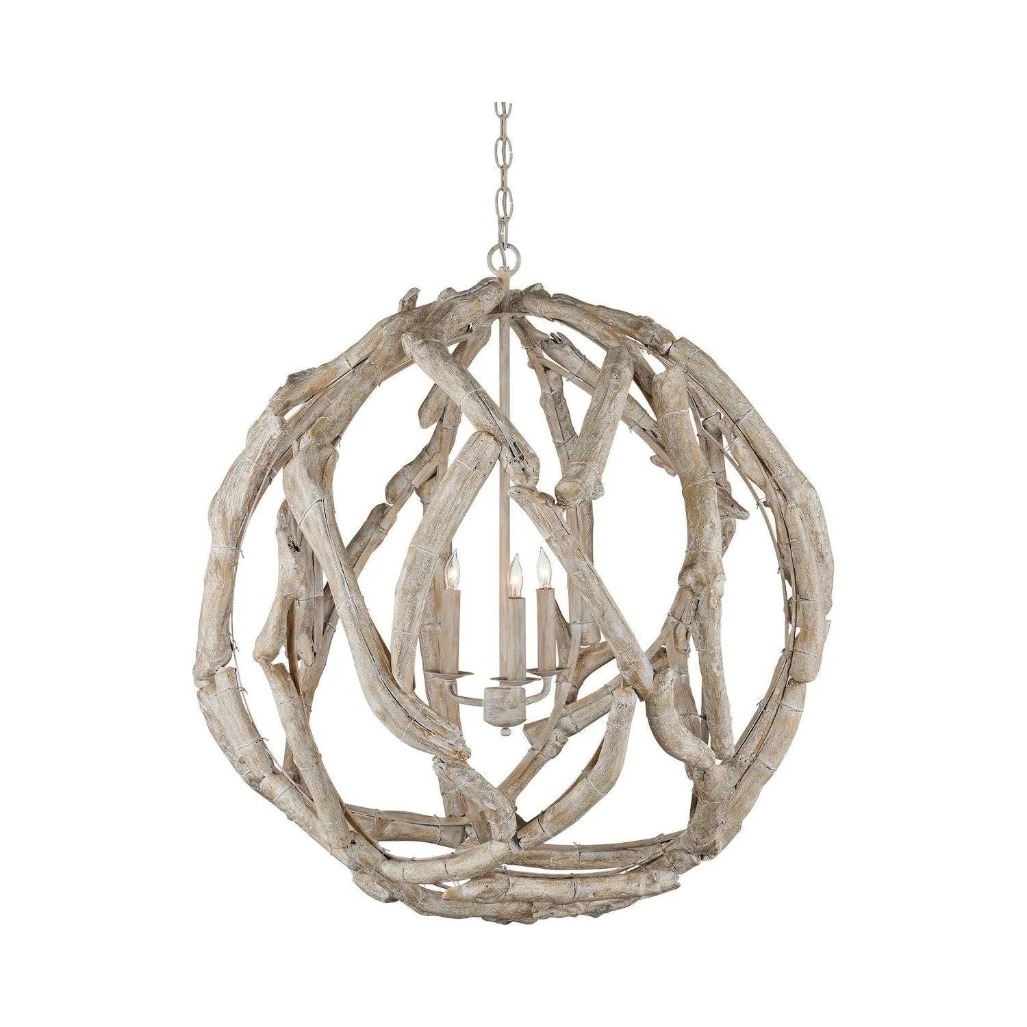 Currey and Company - 9000-1133 - Three Light Chandelier - Driftwood Collection - Whitewashed Driftwood