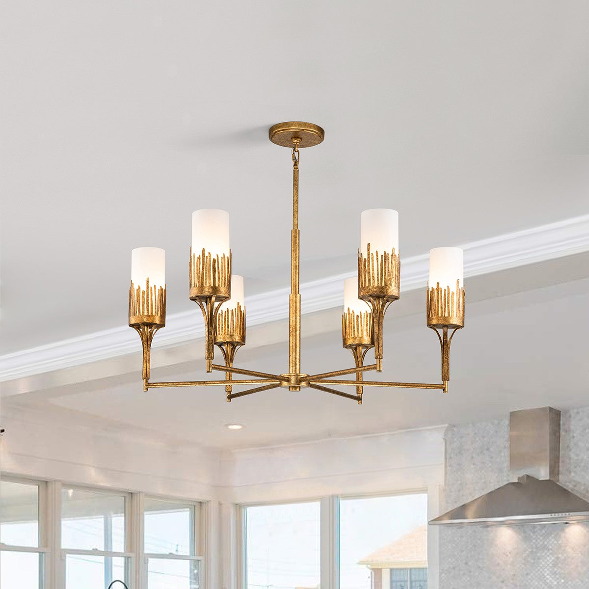 Lucas + McKearn - CH20319G-6 - Six lampes Suspendu - Herbe à scie - Feuille d'or