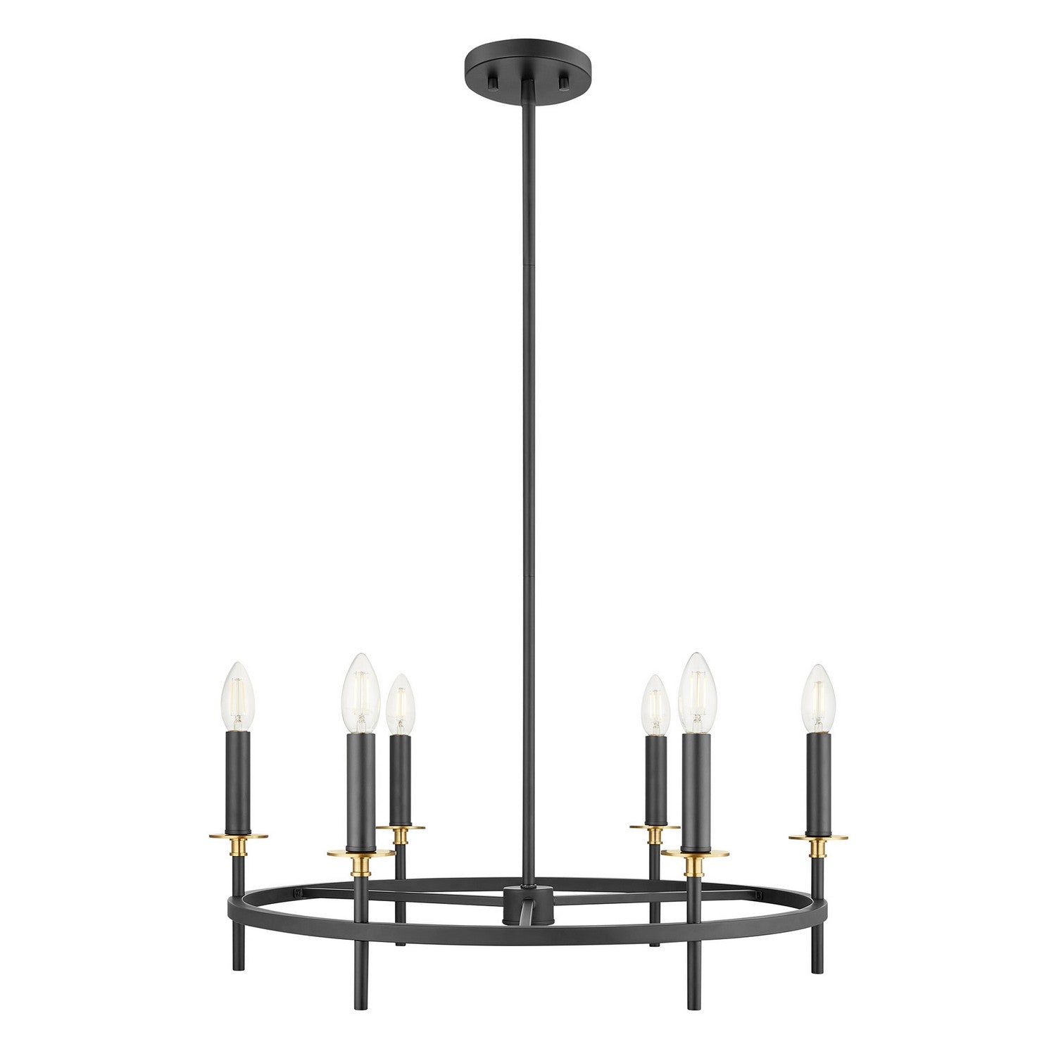 Meridian M100140MBKNB Six Light Chandelier in Matte Black and Natural Brass