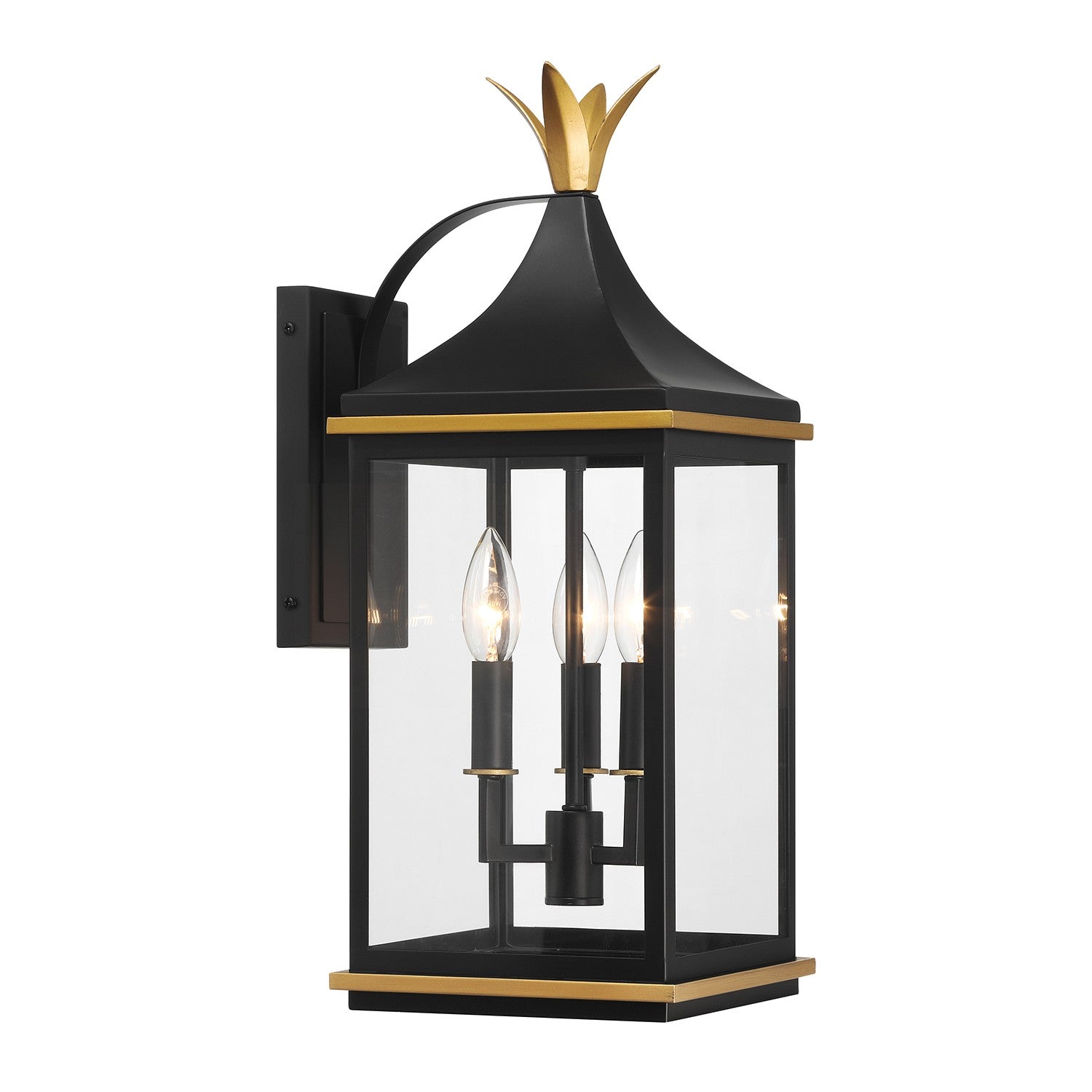 Crystorama - SIM-801-MK-TG - Lampe extérieure à trois lampes Murale - Simpson - Noir mat + Or texturé