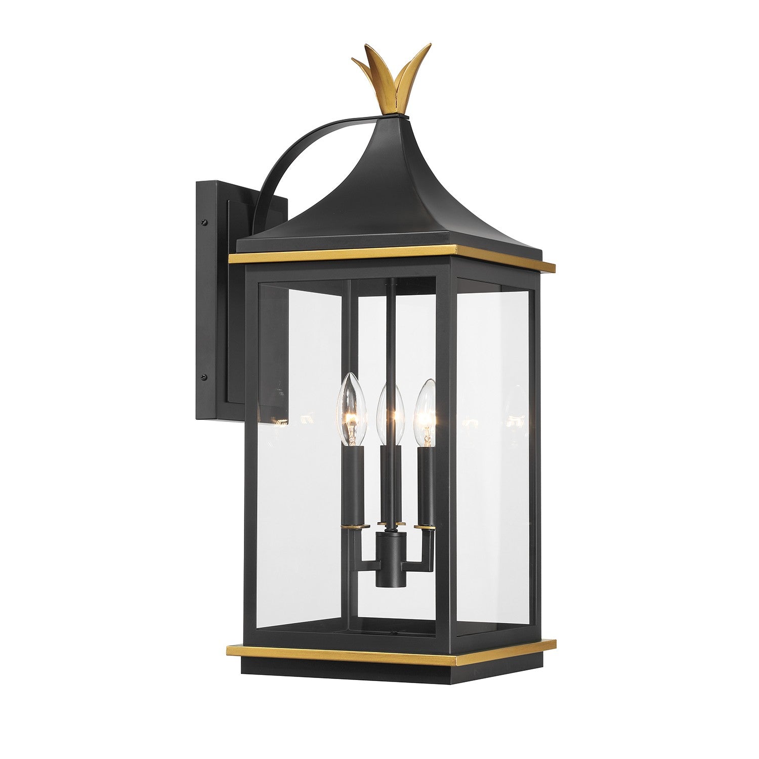 Crystorama - SIM-803-MK-TG - Lampe extérieure à trois lampes Murale - Simpson - Noir mat + Or texturé