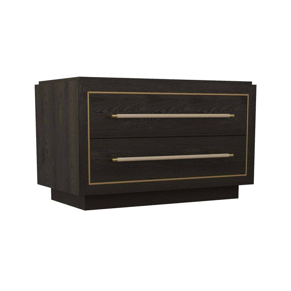 Arteriors - 6939 - Table d'appoint - Puckett - Chêne ébène/Cuir tourterelle/Laiton antique