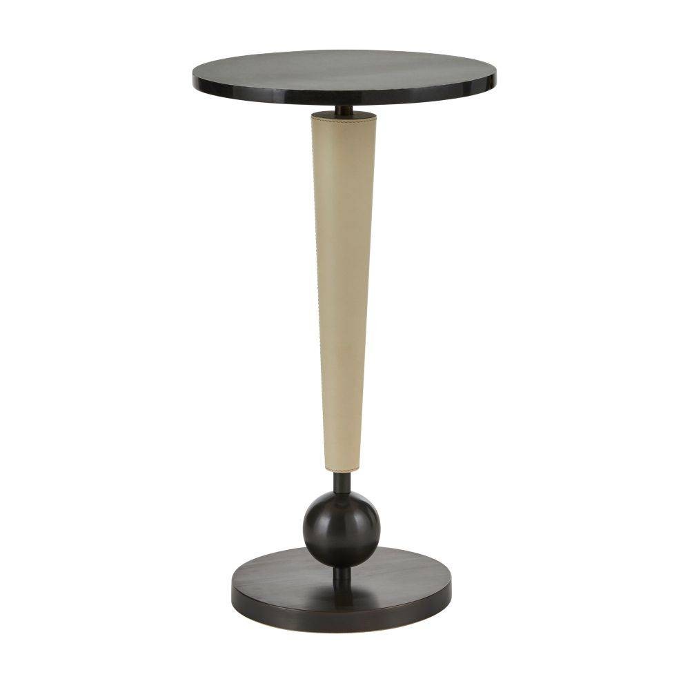Arteriors - FAI03 - Table basse - Valari - Marbre noir/Cuir ivoire/Bronze