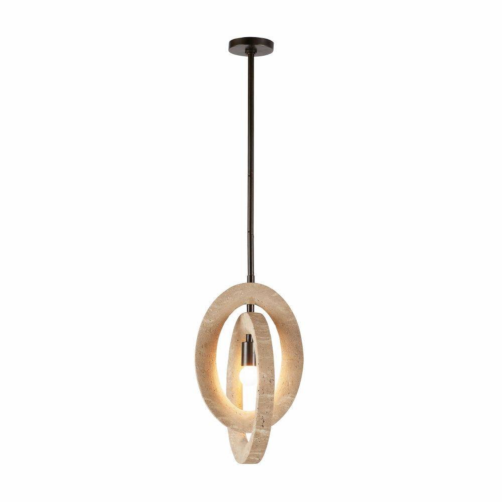 Arteriors - DPC15 - Une lumière Suspension - Collins - Faux travertin/Bronze anglais
