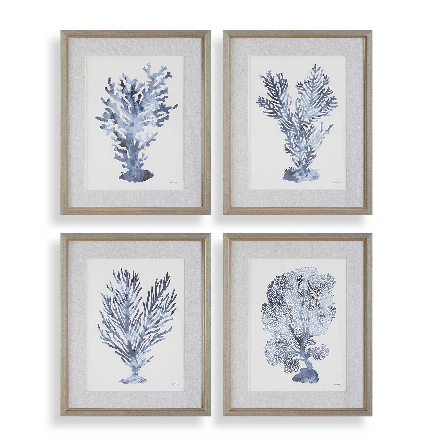 Uttermost - 32428 - Tirages encadrés, lot de 4 - Corail Shibori - Bois gris clair