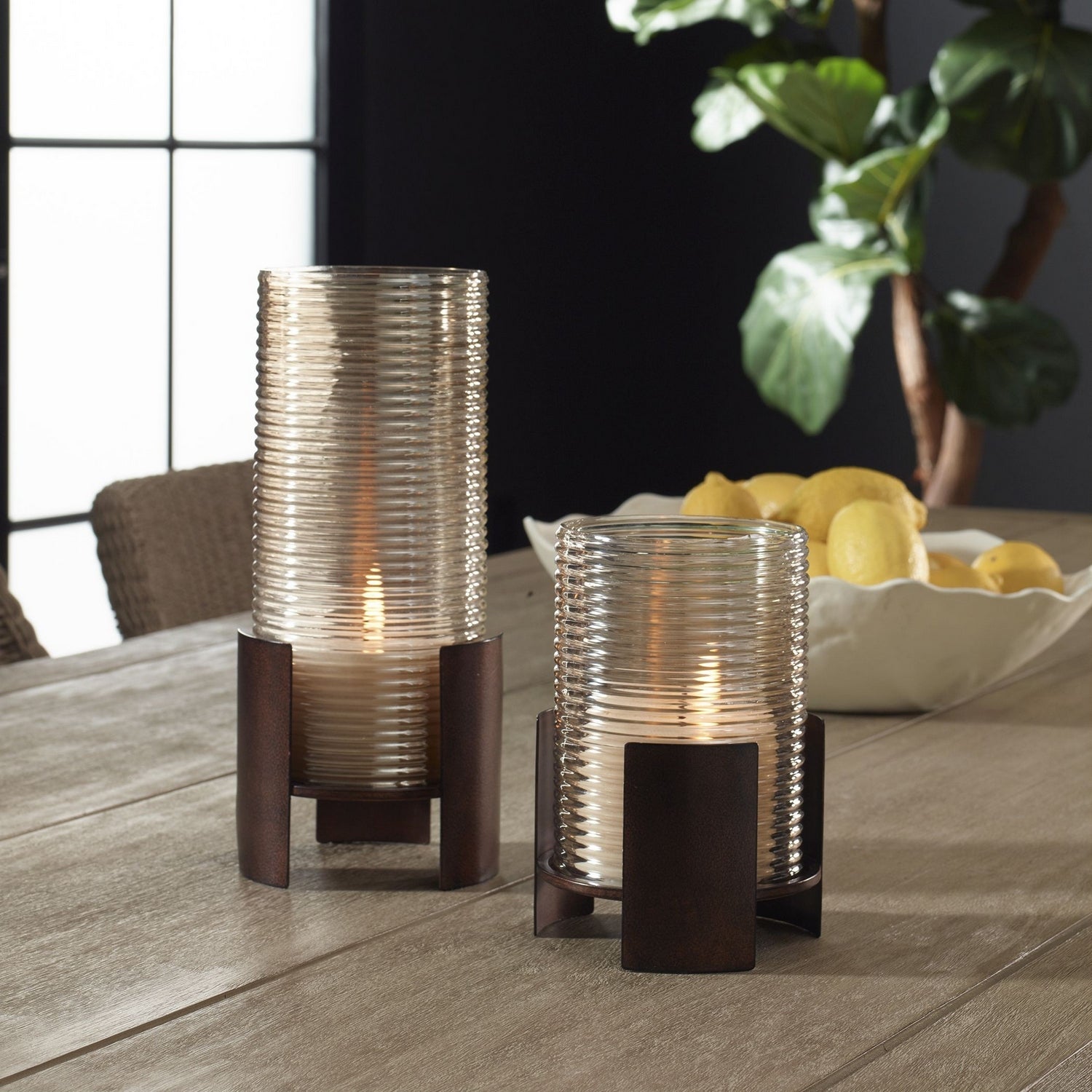 Uttermost - 18312 - Ensemble de 2 bougeoirs - Feu cannelé - Bronze foncé