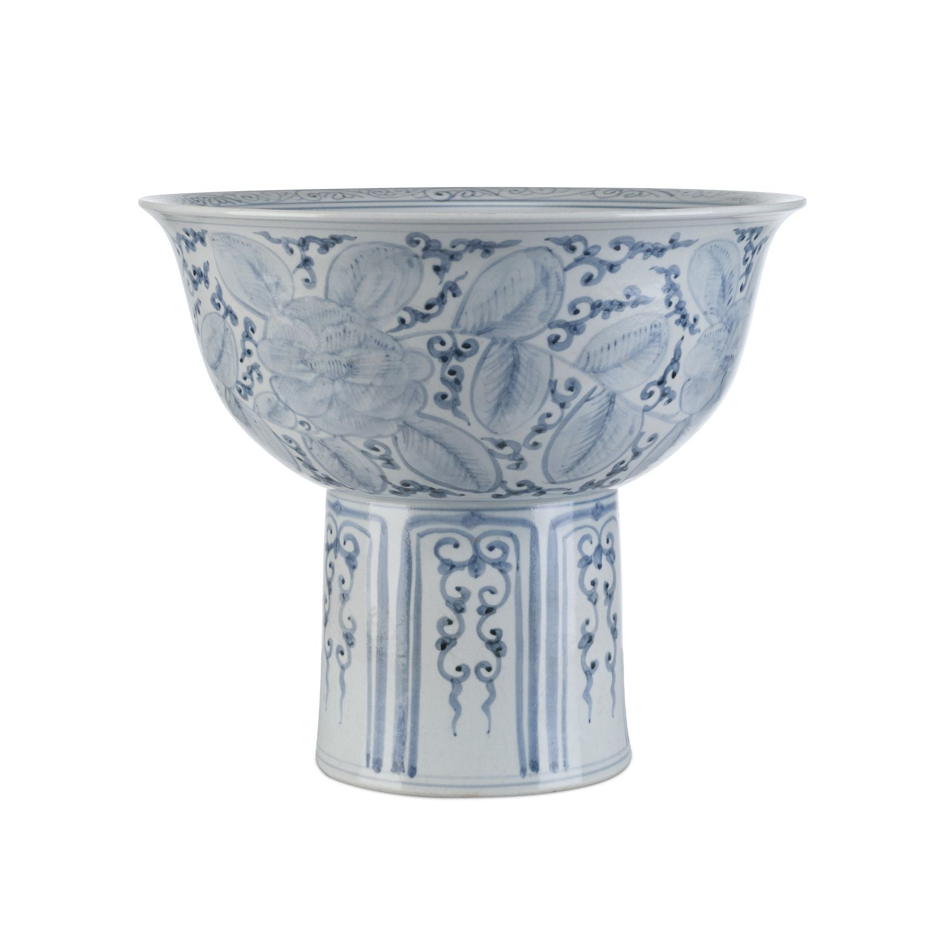 Currey and Company - 1200-1003 - Bowl - Ming Offering Pedestal Bowl - Blue / Off-White